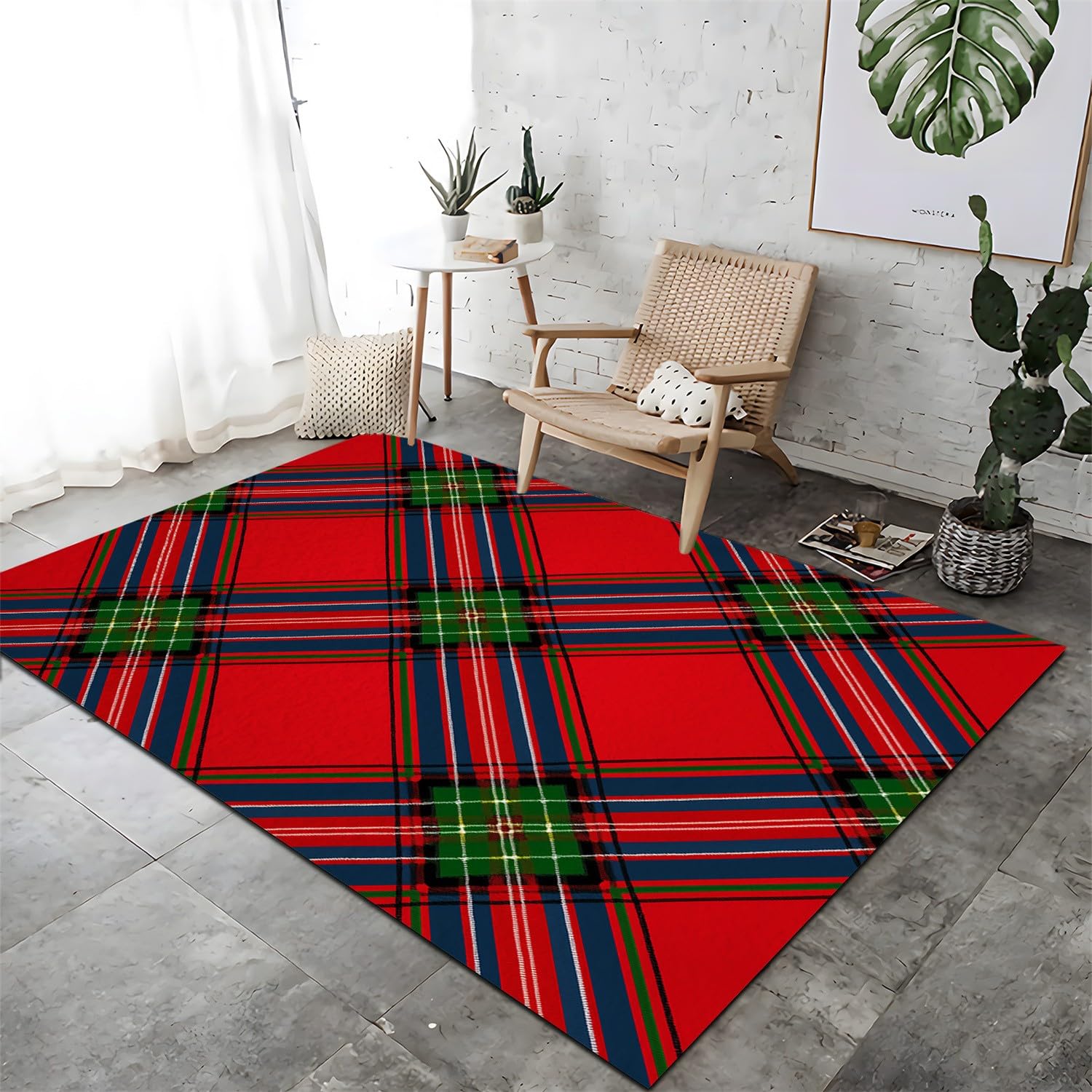 Superweicher Teppich kinderzimmer 80x150cm Schottisch Karierte Streifen Geometrisch Antirutsch Teppich Schlafzimmer-Rechteckteppich, Traditionell Wohnzimmer-Teppich Balkon-Bodenmatte kinderteppich