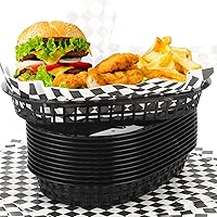 Vista 1 de Uiifan 24 cestas de comida para servir con 100 forros de delicatessen, cestas de comida rápida de 10.5 x 7 pulgadas, bandejas de servicio de Negro