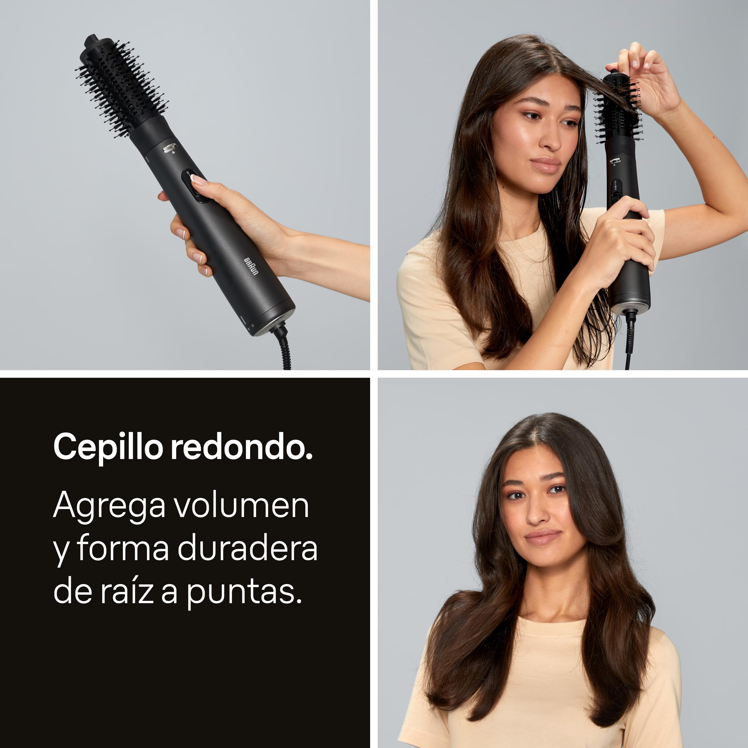Moldeador de aire Braun AS4.2 – Potente con cepillo térmico redondo para dar forma y volumen y boquilla de secado, motor HTDC, 3 modos de peinado, tecnología IONTEC, negro metalizado– BRAS420E
