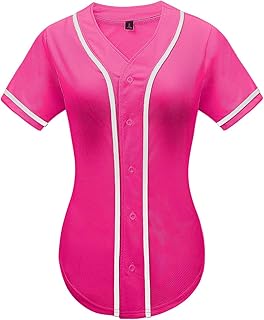 Camiseta de béisbol para Mujer, con Botones, Lisa, Estilo Hip Hop, Softball, Deportiva, Activa