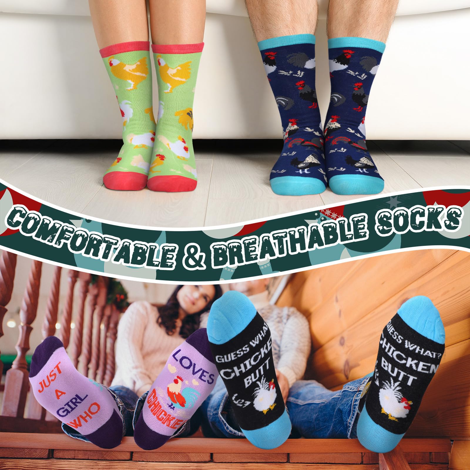 12 calcetines de Navidad con hongos de pollo para mujeres y hombres, regalos divertidos de Navidad para adultos, bonitos calcetines de dibujos animados para regalos
