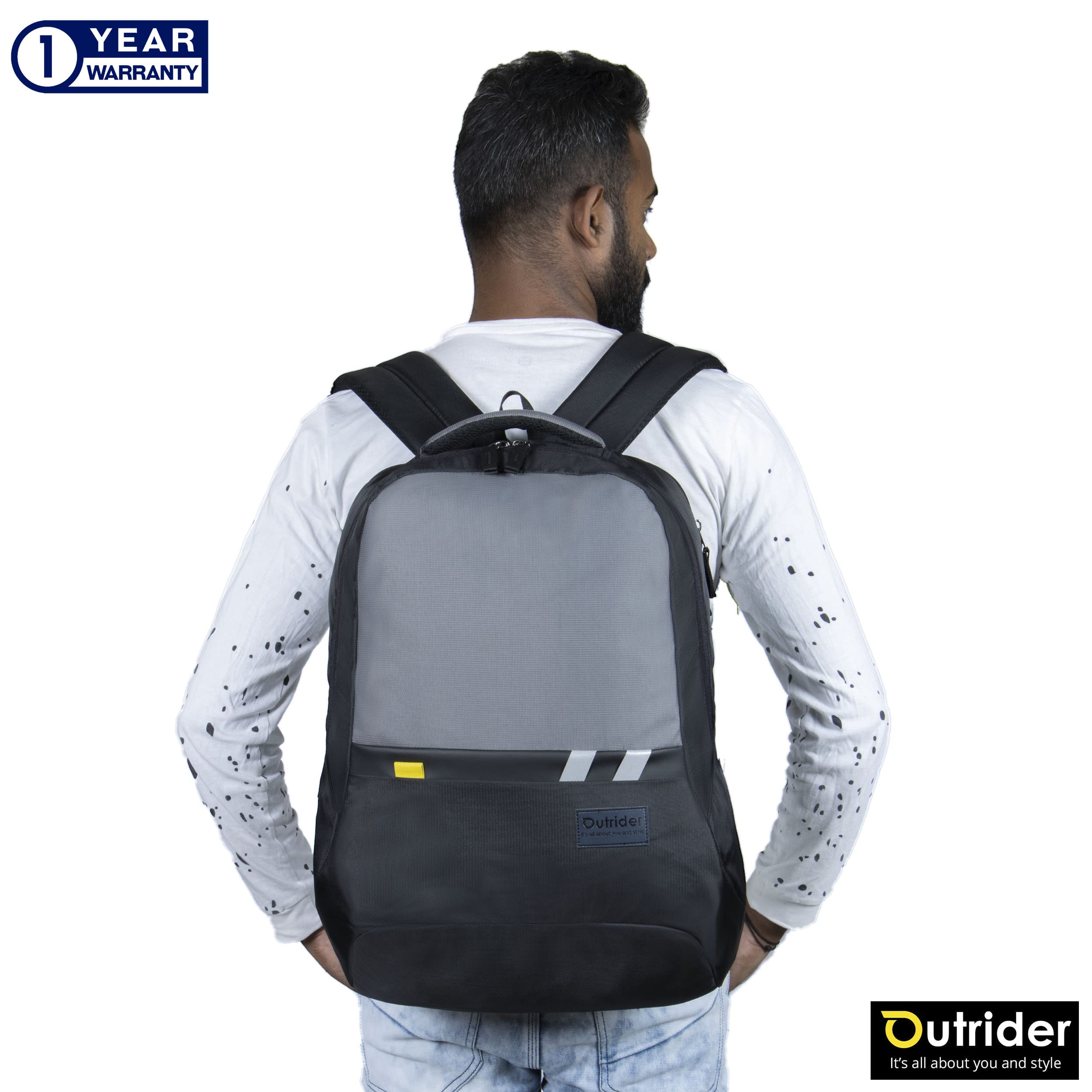 Outrider Universal laptop Backpack (Black & Grey Navy yellow strip) 1