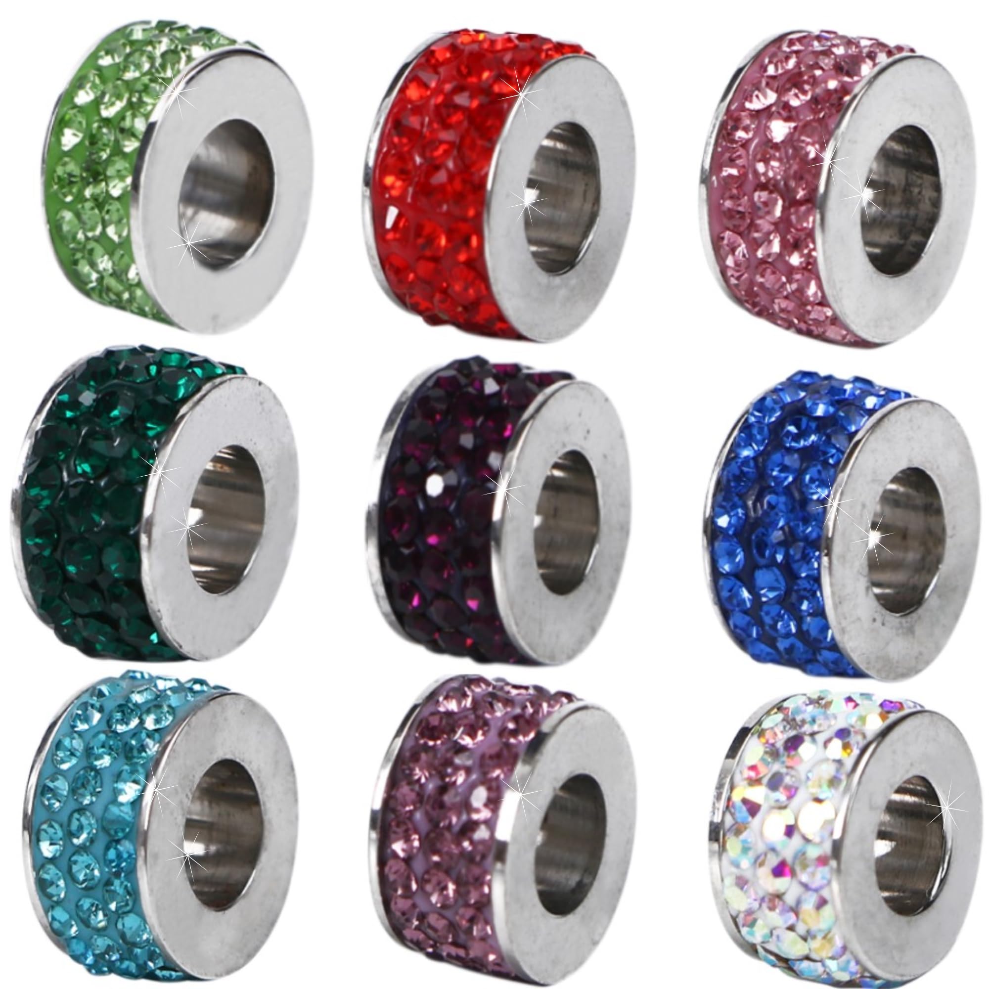 RKC Divine Design By RKC Jewelz LondonRKC Jewelz x 9 PCS - SPARKLING Girls Women's Silver Crystal Charms Beads For Charm Bracelets | Jewellery Making Birthday PRESENTS Gifts For Daughter Wife Sister Mum - Ideal Christmas Gift/Present