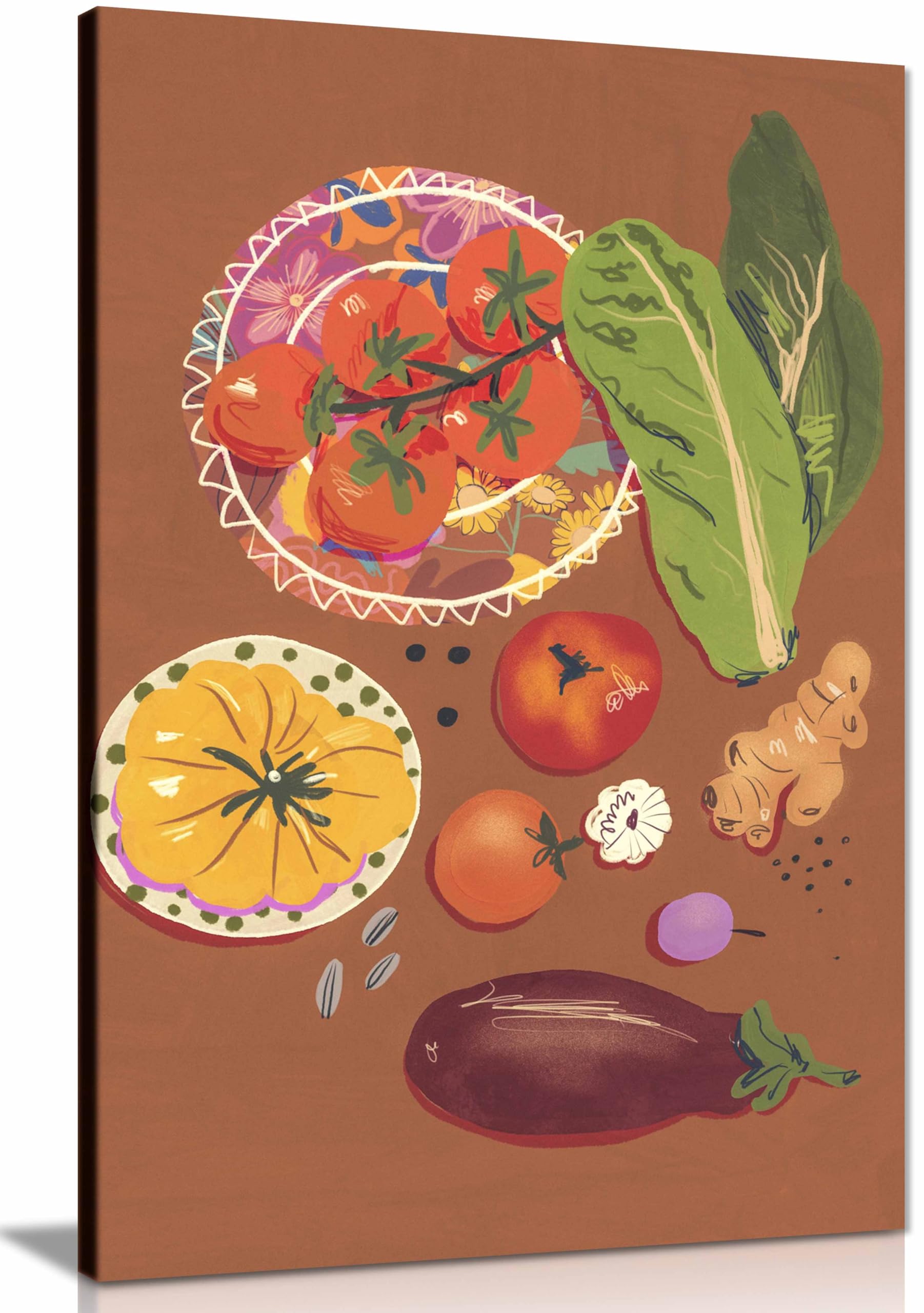 Panther Print Framed Canvas Veggies Print, Pictures For Home Walls, Bedroom, Living Room & Bathroom Decor 91X61cm (36X24in)