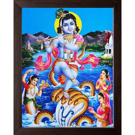 Art n Store Sintetico, acrilico, pannello in MDF religioso - Dea Lakshmi con Brahama, Vishnu e Mahesh poster pittura, marrone, 30 cm x 23,5 cm x 1,5 cm