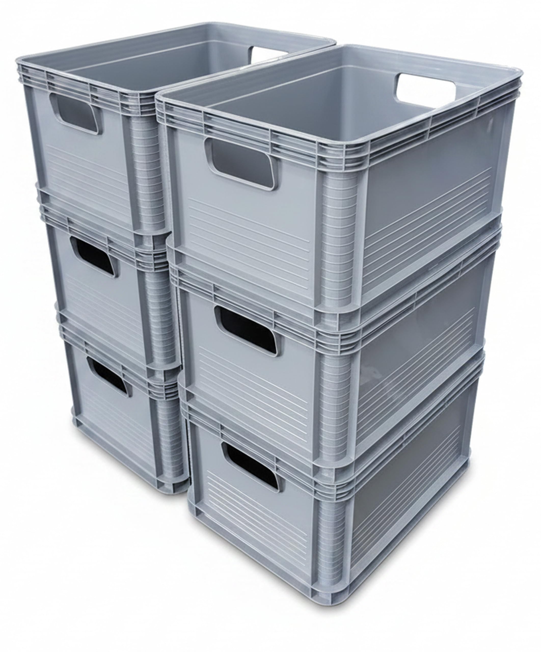 Pack of 6 – 20 Litre Euro Stacking Storage Boxes, Heavy Duty Plastic Containers, Food Grade, 30kg Load, 400x300x220mm, Industrial Warehouse Garage Storage Bins (Grey)