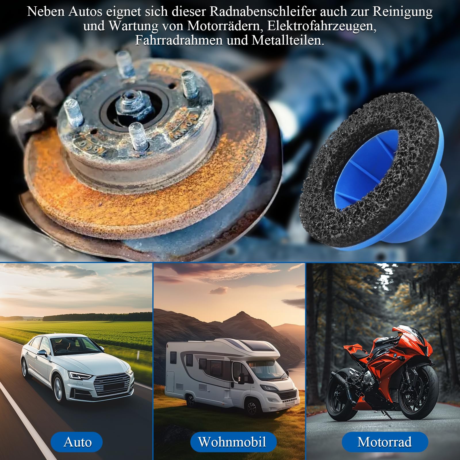 Ponceuse de moyeu de roue, nettoyeur de moyeu de roue de voiture avec roue abrasive de 150 mm pour visseuse à percussion 1/2", meuleuse à tête sphérique pour changement de jante, élimination de