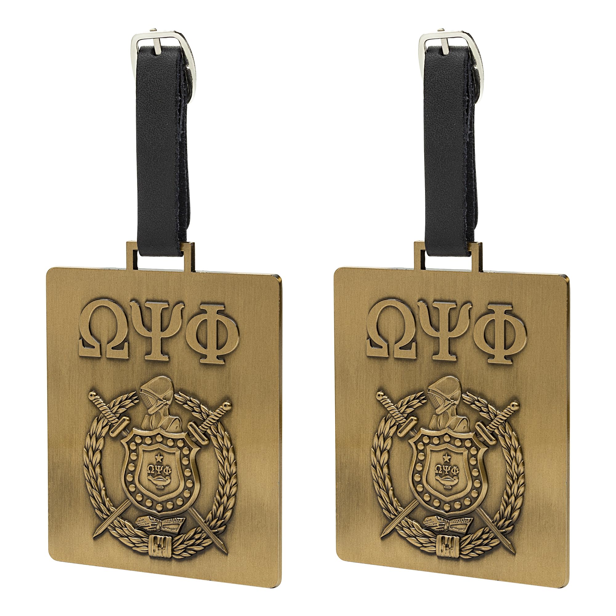 BBGreek Omega Psi Phi Paraphernalia - Official Vendor - Set of 2 Luggage Tags - Greek Letters and Shield
