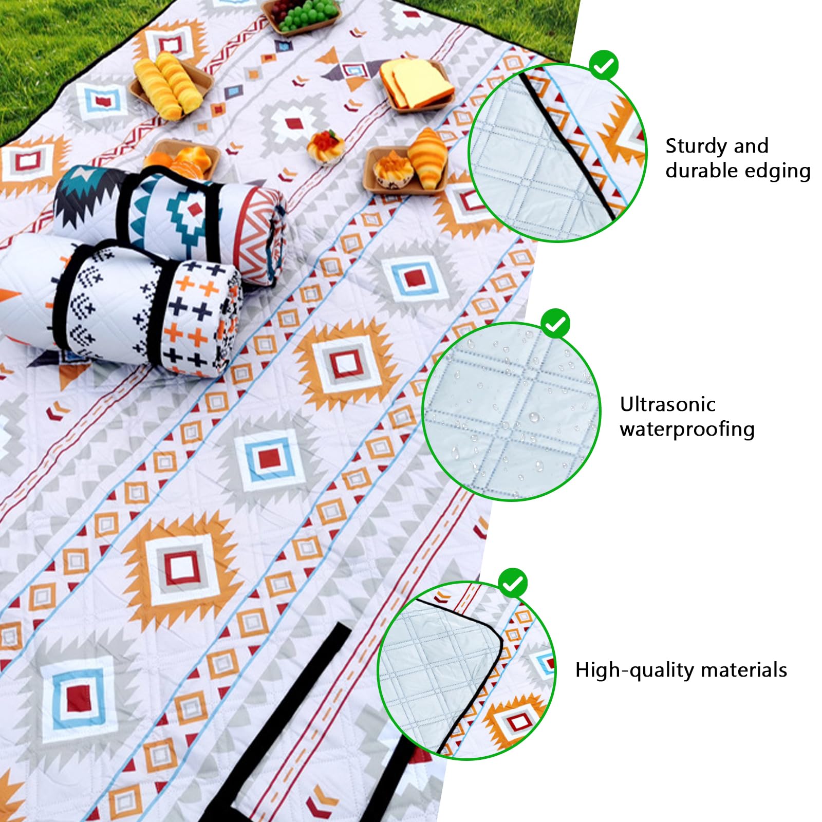 Billg Coperta Da Picnic, 300 X 400 Cm Coperta Da Spiaggia, Coperta Pic Nic Stile Etnico, Portatile Tappeto Da Spiaggia, Tappeto Gioco Per Esterno, Impermeabile, Con Manici, Lavabile. (L, 150×200cm)