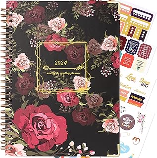 2024 Weekly Monthly Planner,Agenda Planner 2024 with Tabs, Jan. 2024-Dec. 2024 Academic Daily Planner with Floral Hardcover Thick Paper,Twin-Wire Binding Back Pocket,Notes Pages 6.1" x 8.5"(Style E)