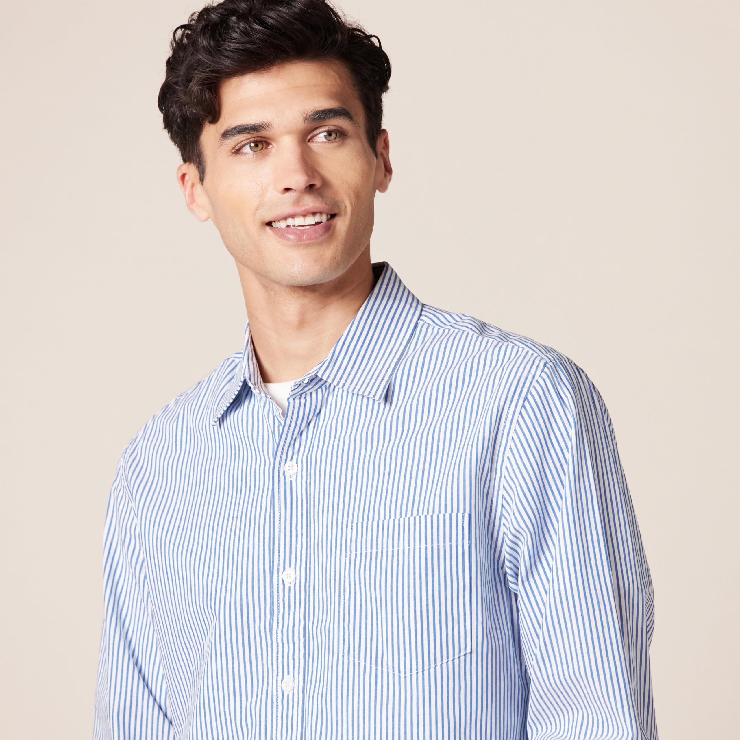 Amazon Essentials Camicia in Popeline a Maniche Lunghe Slim Uomo