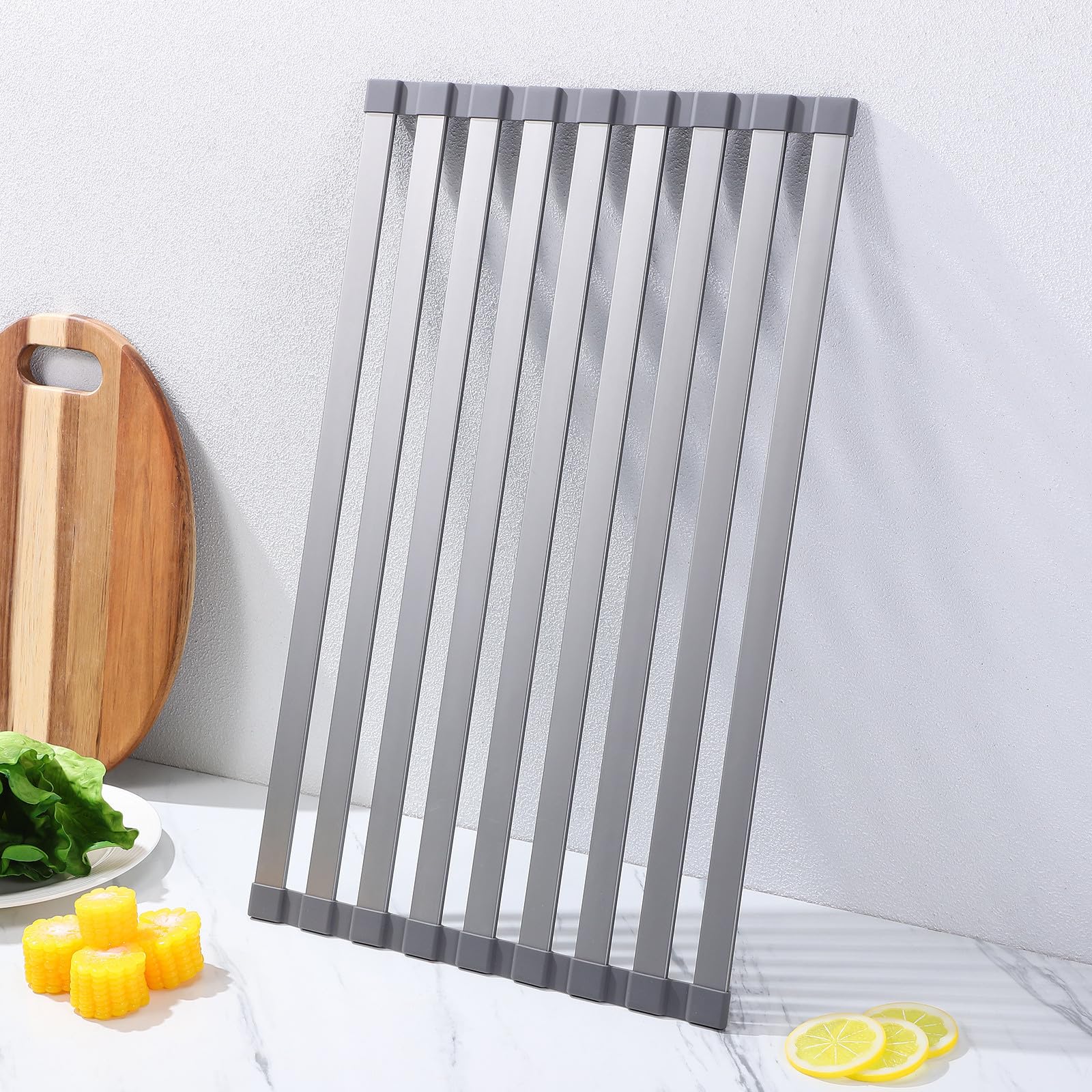 Escurreplatos Enrollable para Fregadero de Cocina Diseño Versátil y Compacto de Aluminio Adecuado para Cocinas y Restaurantes