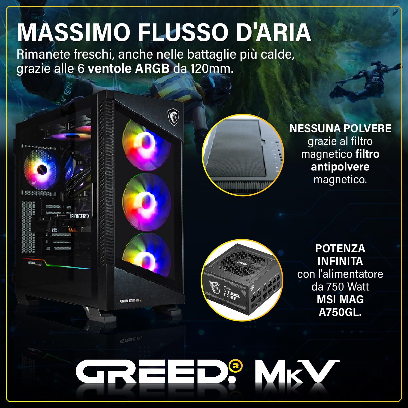 Greed® MK5 - Gaming PC - AMD Ryzen 5 9600X + RTX 5070 12GB - Computer RGB veloce + Raytracing & 4K - 5,4 GHZ - 32 GB RAM DDR5-1TB SSD - WLAN + Win11 Pro