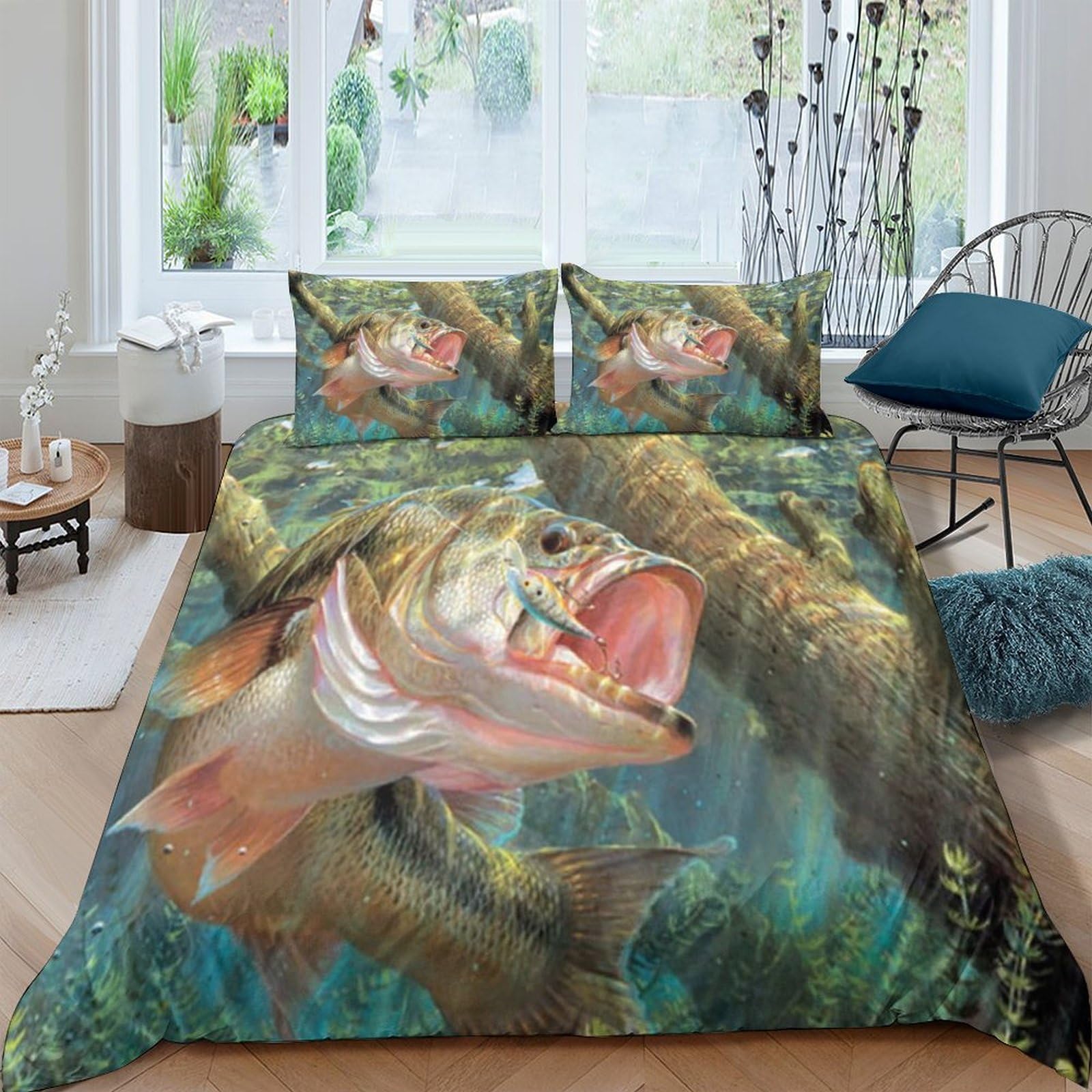 Ctjqhvkz Style-9 3D Printed Lifelike Fish Fitted Sheet Microfiber Soft Waterproof Underwater Scene Mattress Cover For Bedroom Dorm Decor Single（135X200cm）