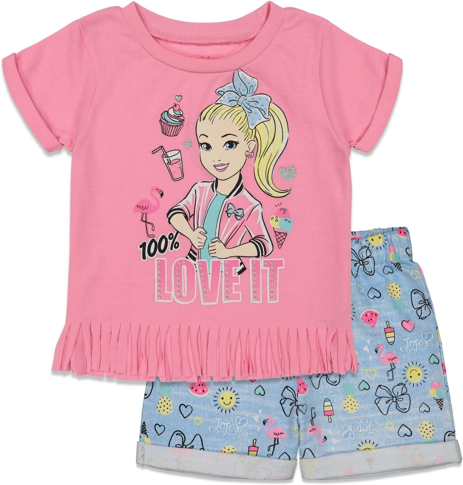 JoJo SiwaGirls T-Shirt and French Terry Shorts Outfit Set Toddler to Big Kid, Pink, 6-6X