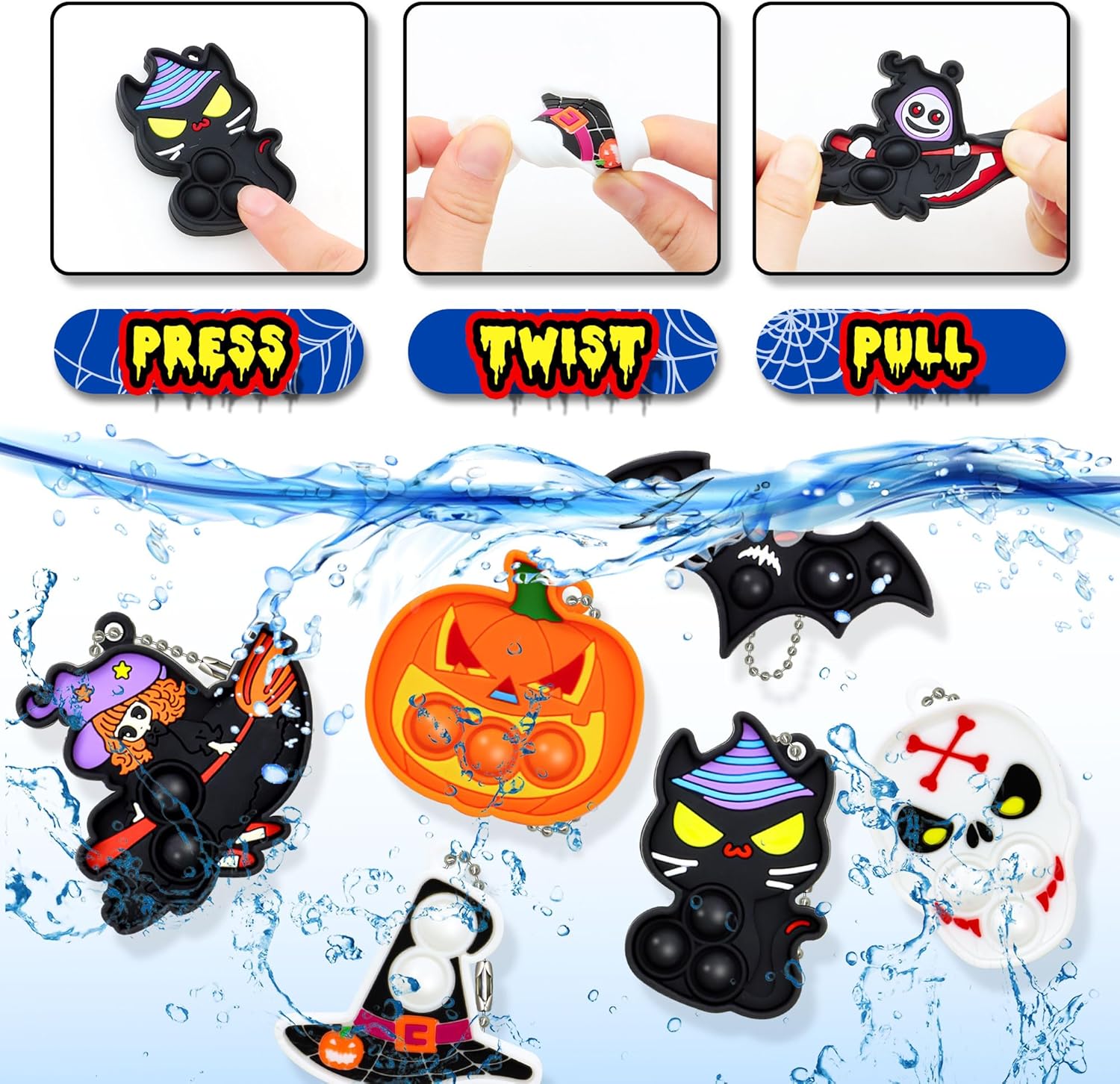 BicMan 48pack Halloween Mini Pop Keychain Toy Party Favor, Fidget Toys Pack Relieves Stress Anxiety Bauble, Classroom Rewards, Goodie Bag Stuffers