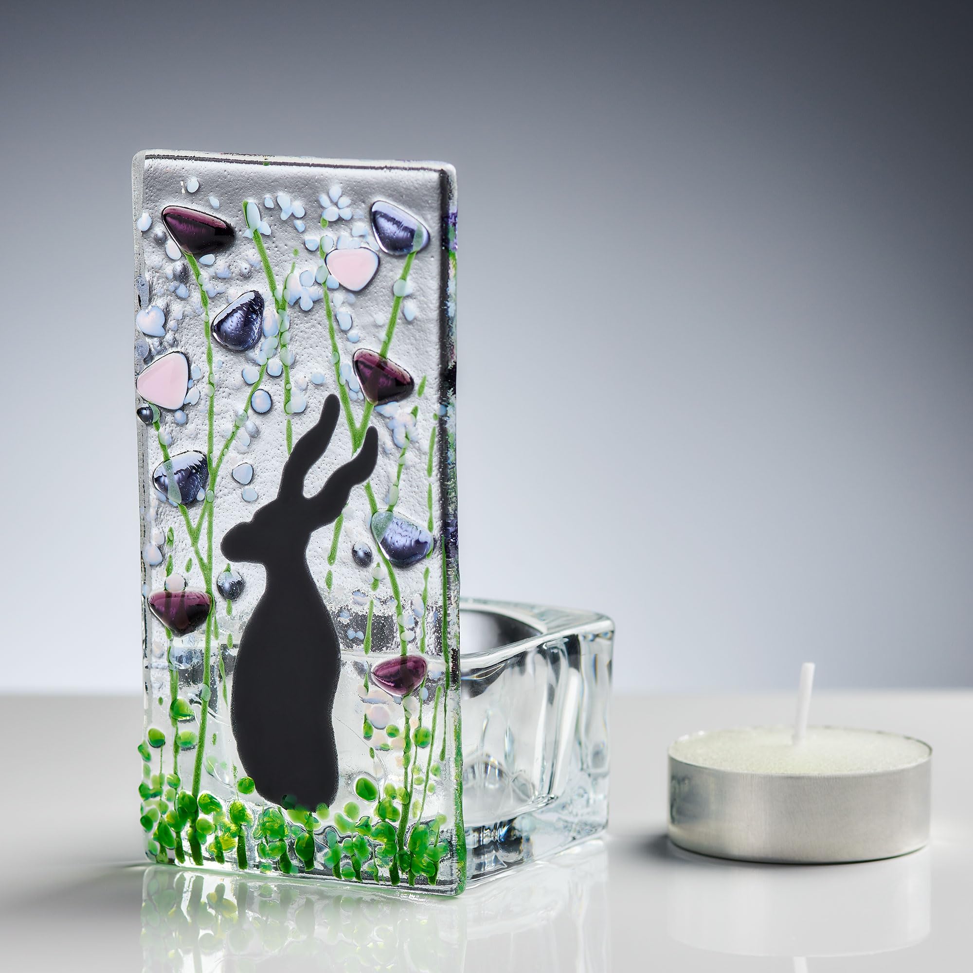 Sienna Glass Light Handmade Fused Glass - Tea Holder - Hare - Violet