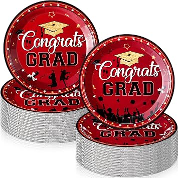 SiliFine 100 Pcs 2026 Graduation Cake Dessert Paper Plates Grad Decoration 7 Inch Small Disposable Plates Bulk Dinnerware for Congrats Grad Party Favors SuppliesRed and Gold