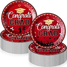 SiliFine 100 Pcs 2026 Graduation Cake Dessert Paper Plates Grad Decoration 7 Inch Small Disposable Plates Bulk Dinnerware for Congrats Grad Party Favors SuppliesRed and Gold