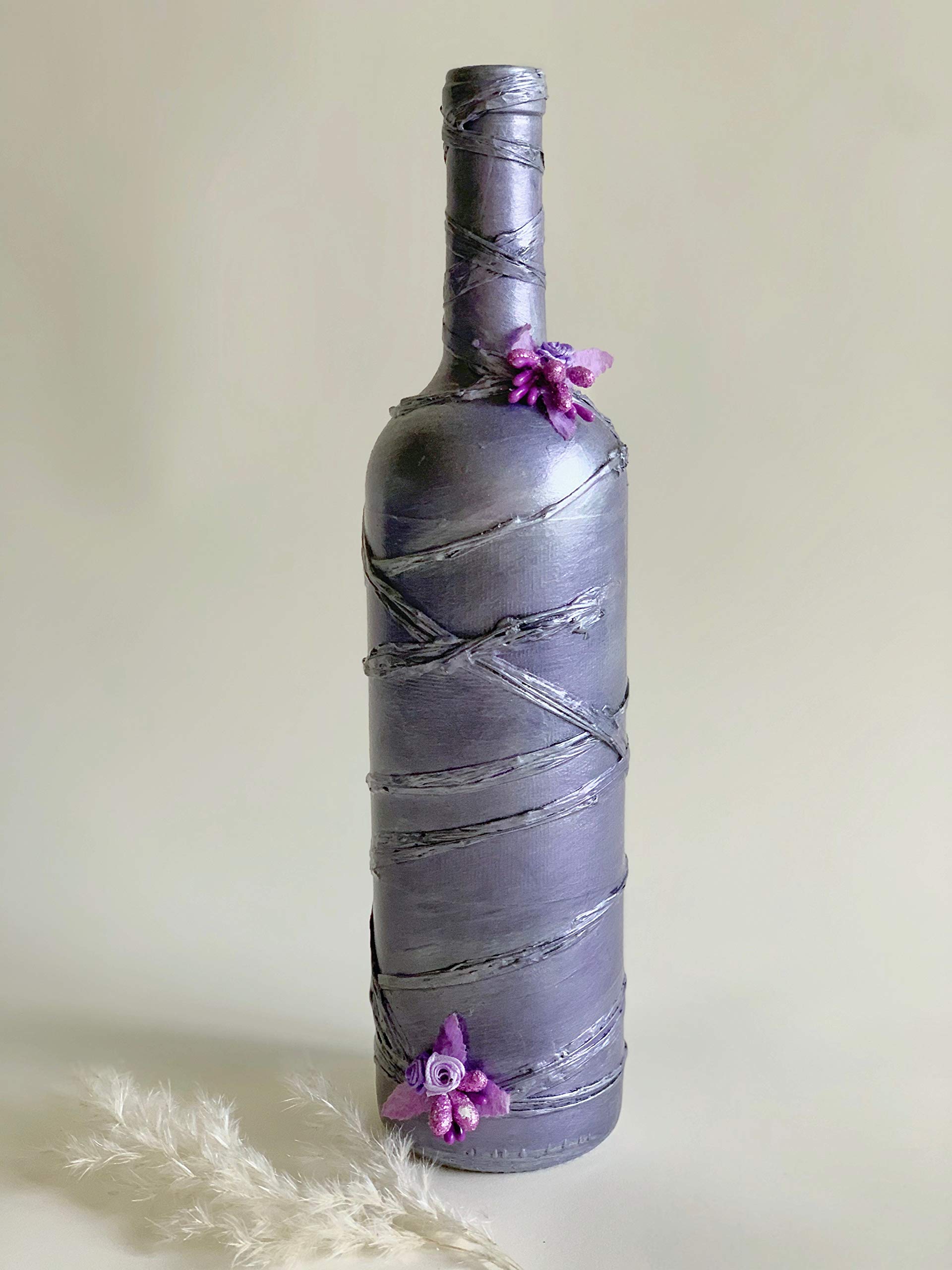 Decorated Bottles. Wine Glass Bottles. Decoupage Bottles. Home Decor. Centerpieces. Vases. Handmade Art. Displays. Shelf Decorations. Table Display. Unique Gift.