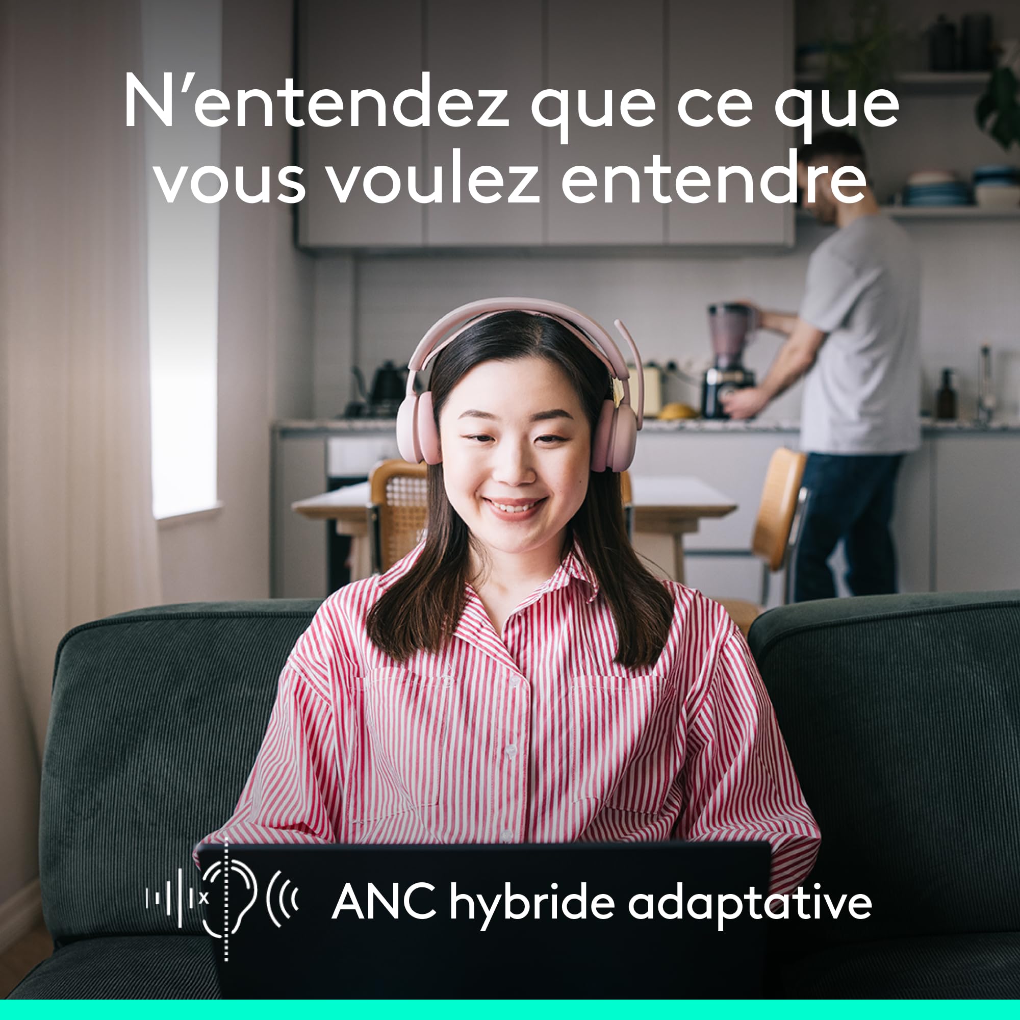 Logitech Zone Wireless 2 ES - Casque sans fil anti-bruit | Con cancellazione del rumore e ANC ibrida adattiva, Bluetooth, Rosa