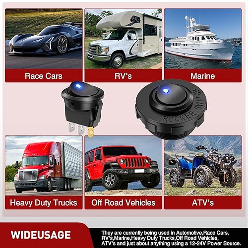 Vista 87 de Nilight 5 interruptores basculantes redondos impermeables con soporte de interruptores de arnés de cableado de 12 V 24 V LED azul iluminado