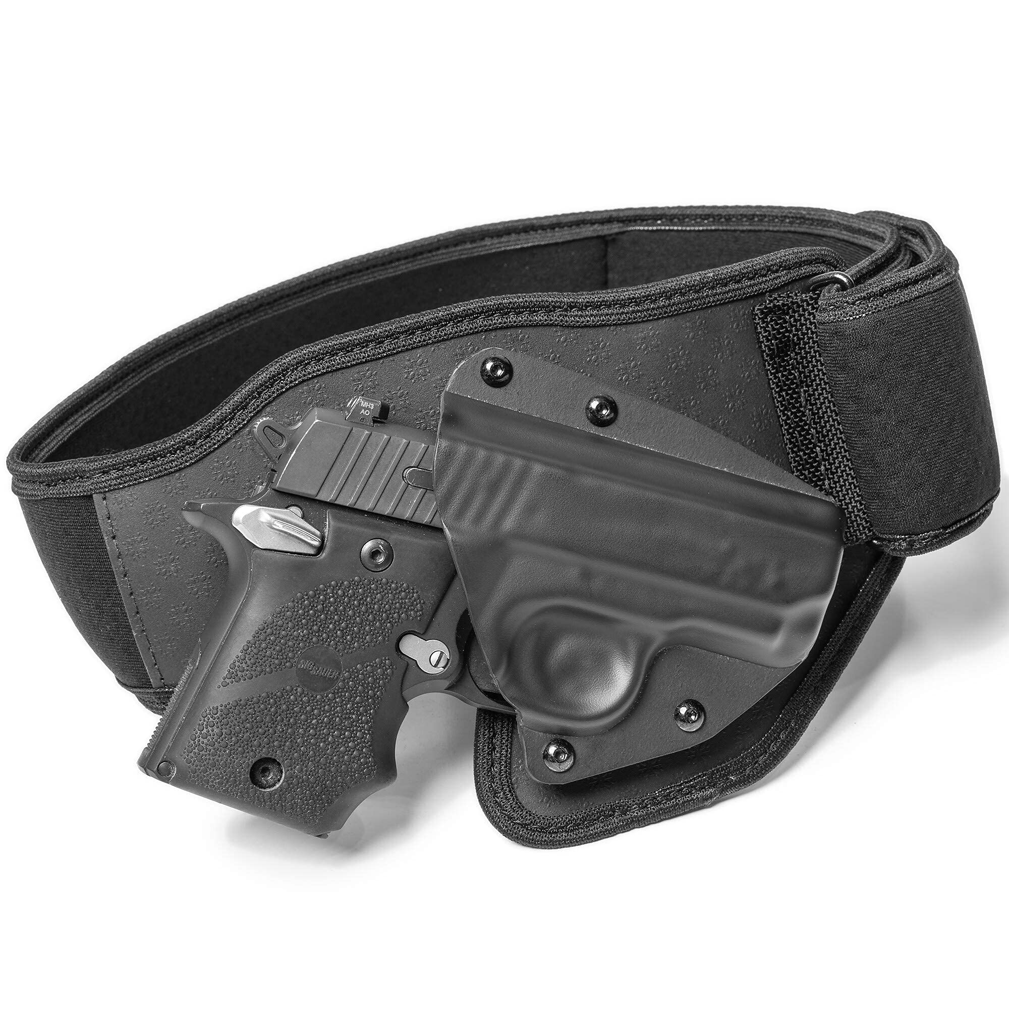 Tactica Belly Band Gun Holster for Women & Men (Right Hand), Concealed Carry Holster, Custom-Molded Shell, Trigger Guard, Breathable Neoprene Holster