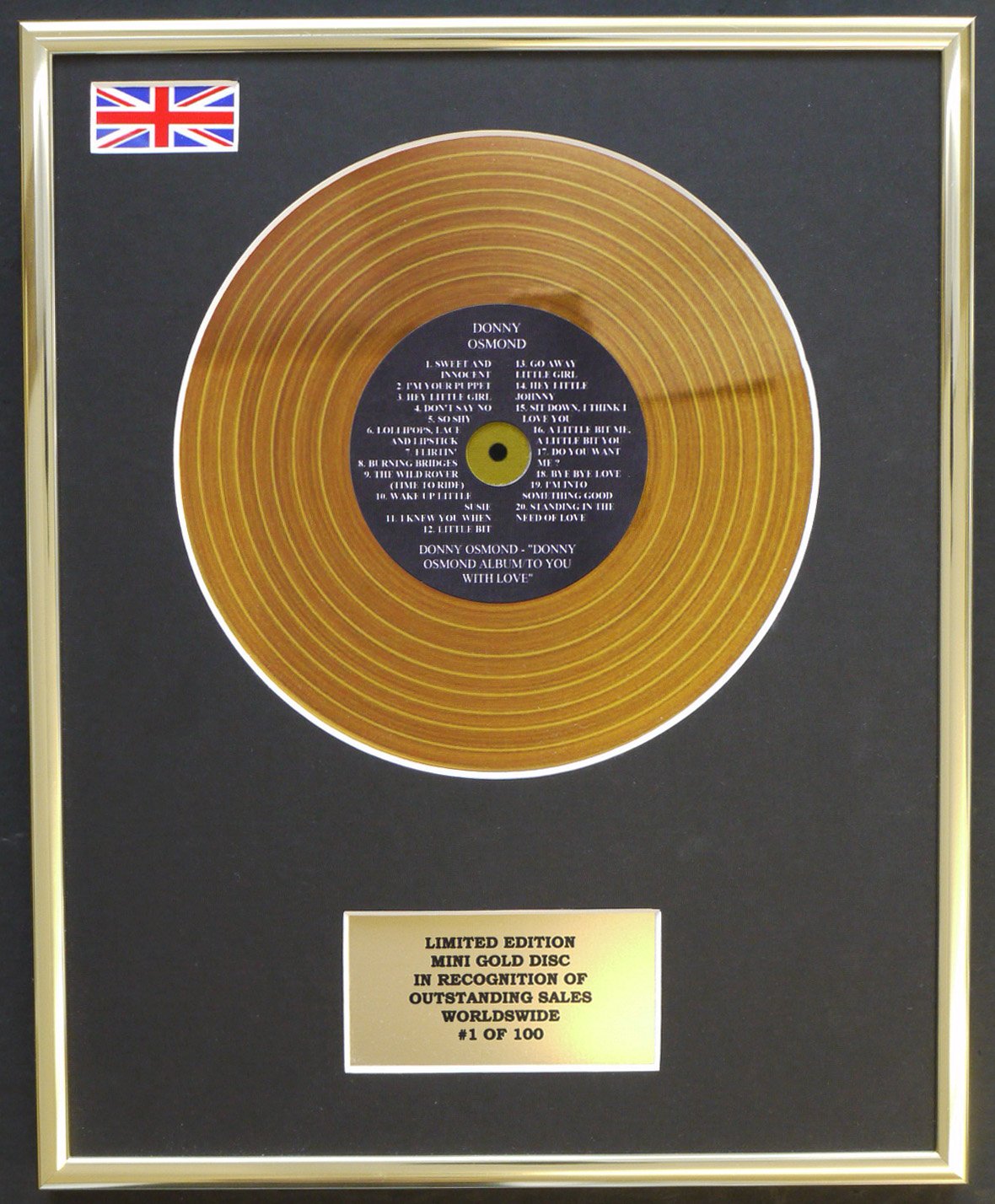 Limited Edition Mini Gold Disc Display Gold Donny Osmond/Mini Disc Display/Limited Edition/Coa/Donny Osmond