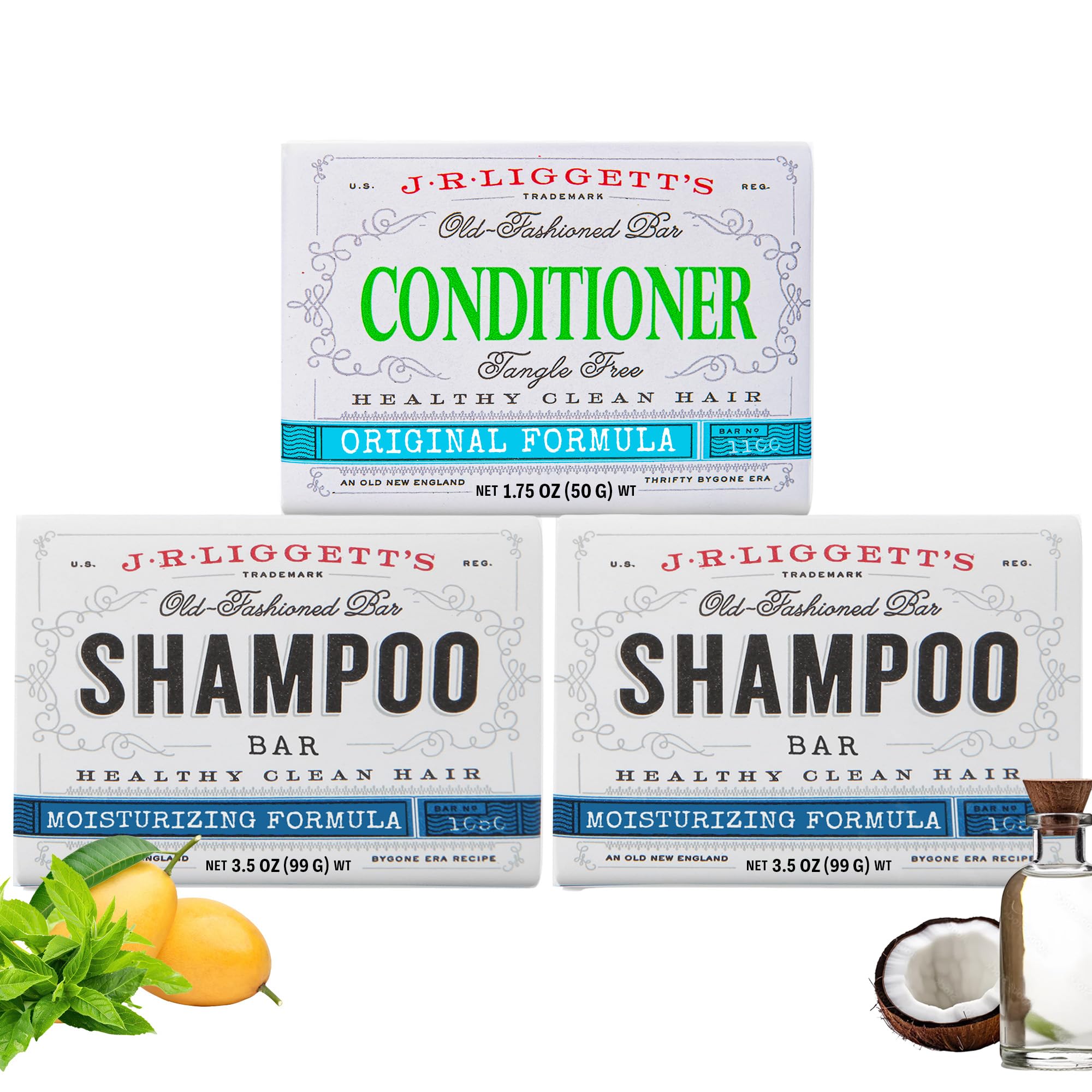 J.R.LIGGETT'S Shampoo and Conditioner Bar - Conditioner 1.75oz + Two Moisturizing Formula Solid Shampoo Bar 3.5oz - All-Natural Ingredients for Hair
