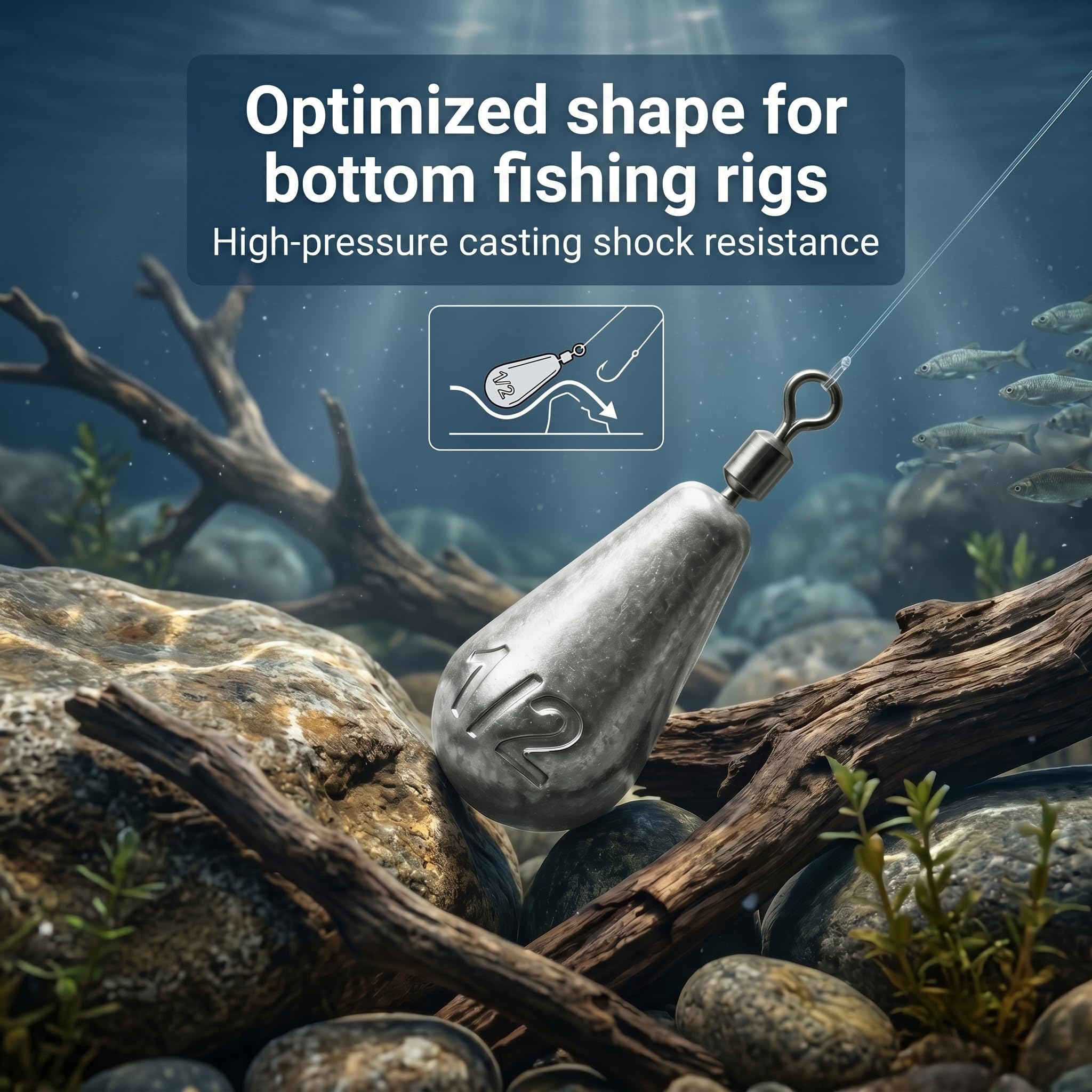 Poids de pêche Drop Shot avec émerillon roulant - Plomb profilé - Pour pêche en eau douce et salée, silure, bar, pêche et bas de ligne