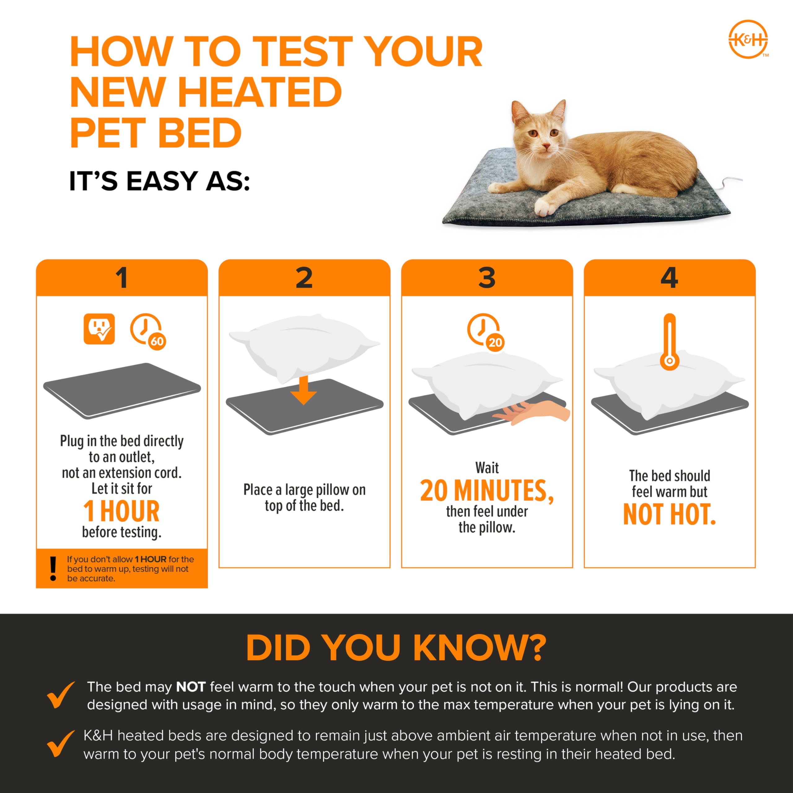 K&H PET PRODUCTS Amazin Kitty Pad Beheiztes Katzenbett für den Innenbereich, fängt Tierhaare und Schuppen EIN, waschbare Katzenmatte, grau, 38,1 x 50,8 cm, beheizt, 1 Stück