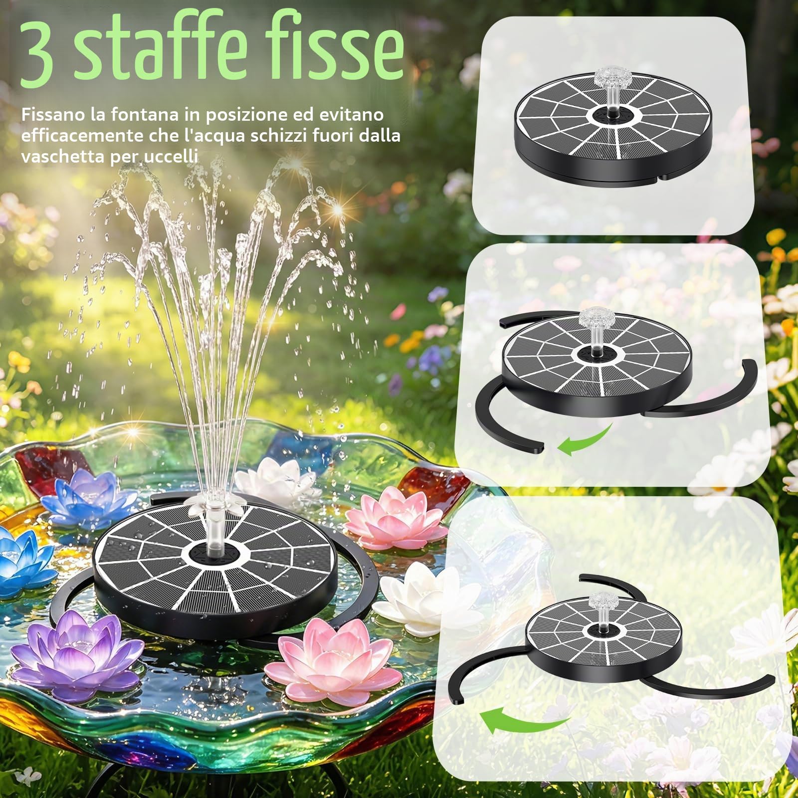 AISITIN Fontana solare per esterni, aggiornata, 3,7 W, per esterni, con 4 effetti di spruzzo, pompa solare per laghetto, fontana galleggiante per giardino, bagno di uccelli, stagno, gioco d'acqua
