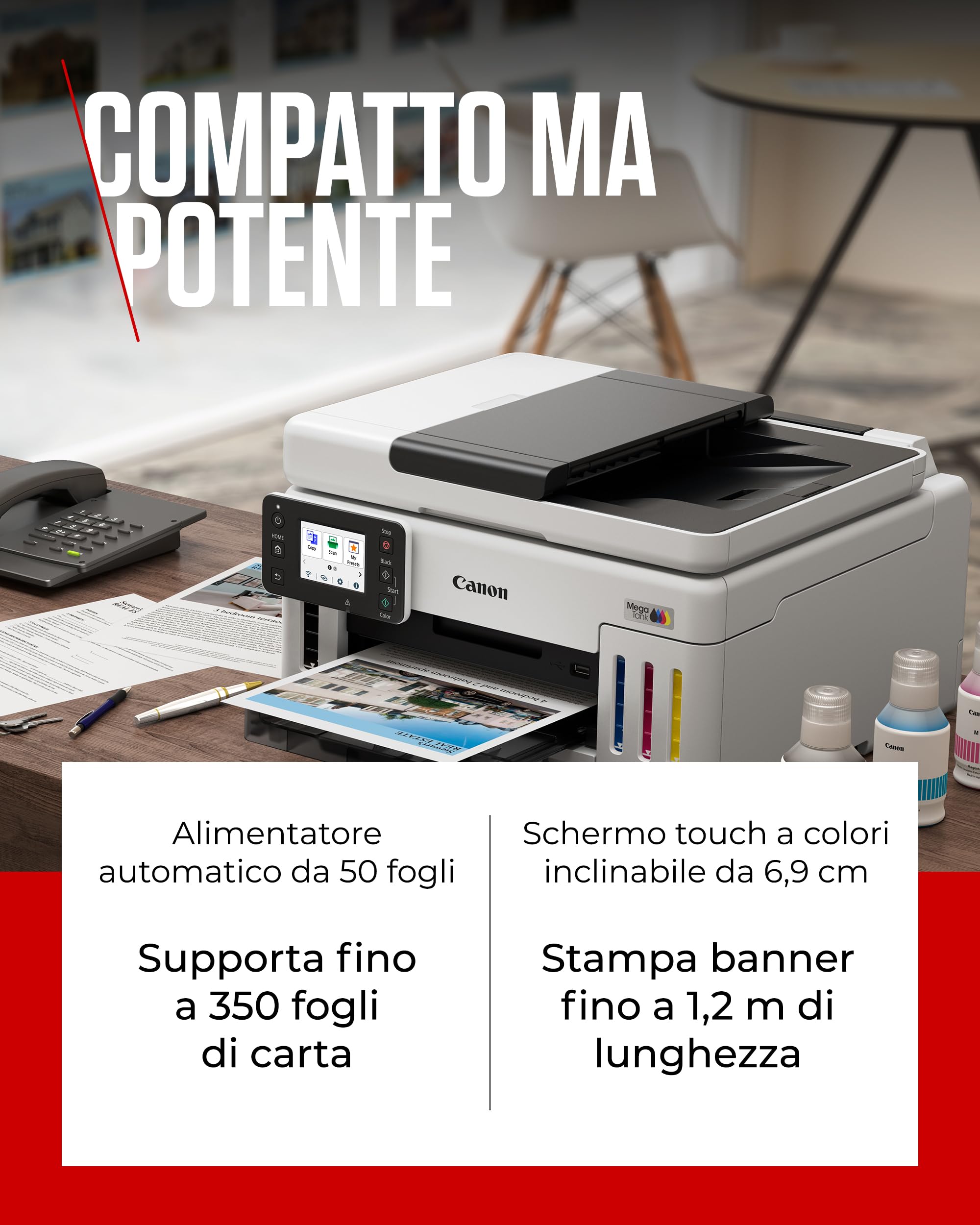 Canon MAXIFY GX6150 Stampante Ufficio Compatta – Stampante con Scanner Multifunzione | Tecnologia MegaTank per Stampe, Copie e Scansioni | Connessione Wireless, Ethernet e USB