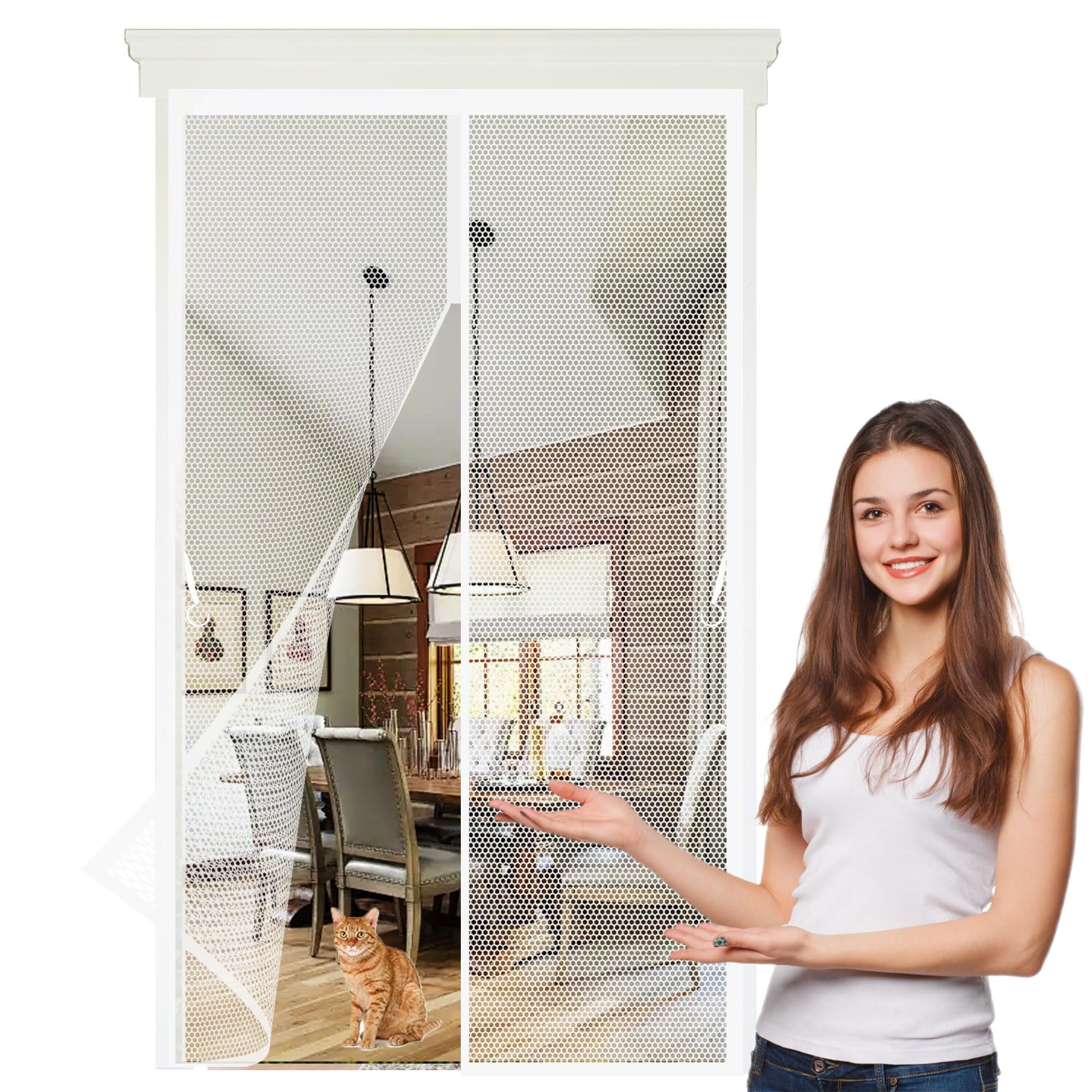 Liujyuan White Magnetic Fly Insect Screen Door 142 X 182 Cm Frame Hook & Loop, Powerful Magnets Door Screen, Nets Patio Curtain Lets Fresh Air, Easy To Install For Keeping Out Flies,