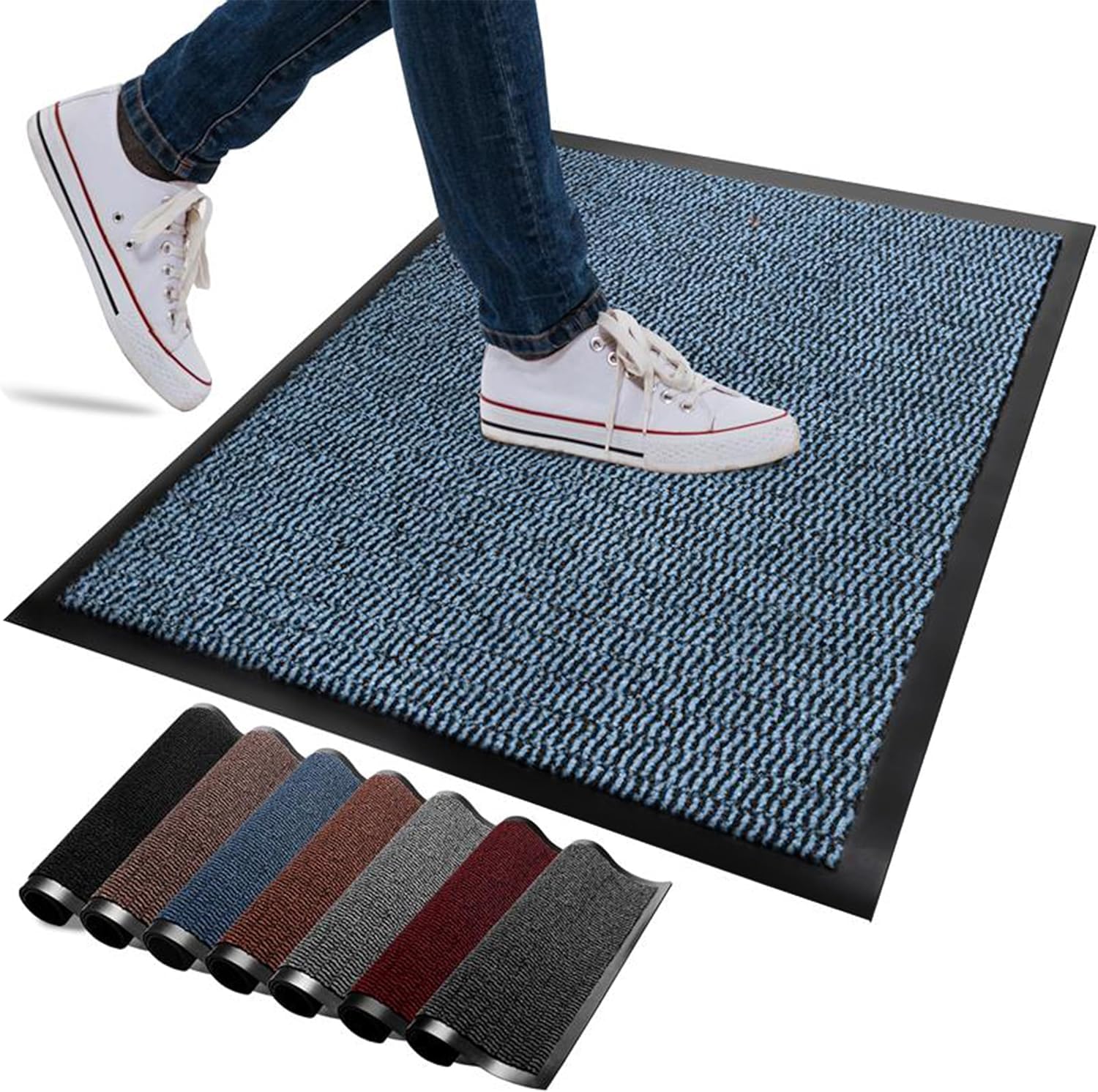 FB FunkyBuys Washable Door Mats Indoor & Outdoor - Non-Slippery Heavy Duty Doormats Indoor - Highly Absorptive Rubber Door Mat - Perfect for Kitchen, Home and Hotel Entrance (Blue, 80x140 CM) โ image 1