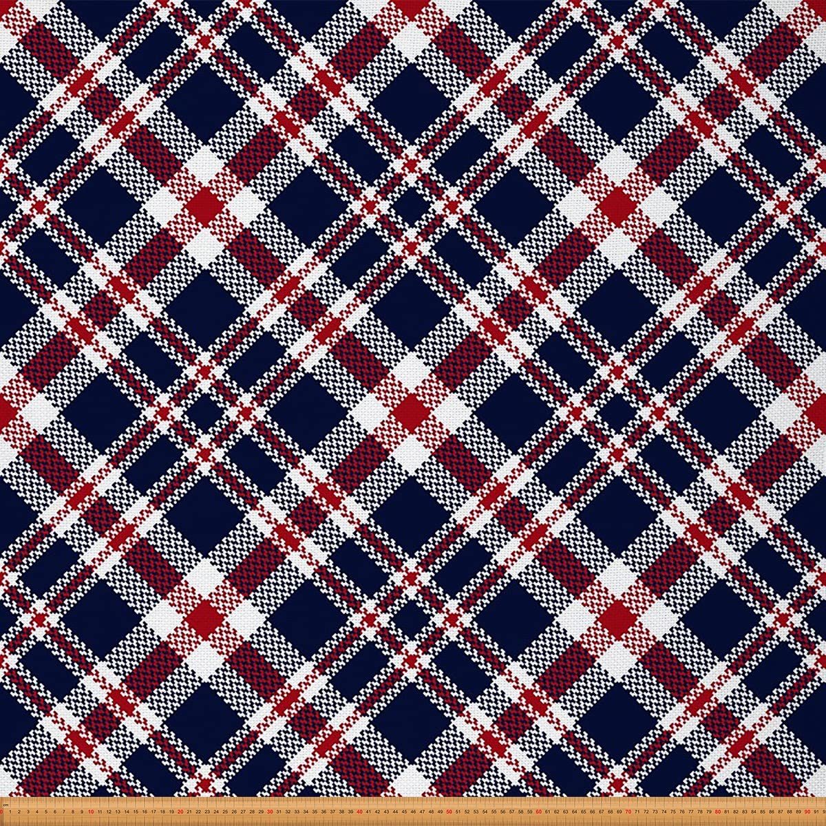 Check Plaid Upholstery Fabric for Chairs,Farmhouse Buffalo Check Outdoor Fabric by The Yard,Vintage Tartan Plaid Geometric Fabric for Upholstery and DIY Projects,1 Yard,(L92*W150cm) Blue Red