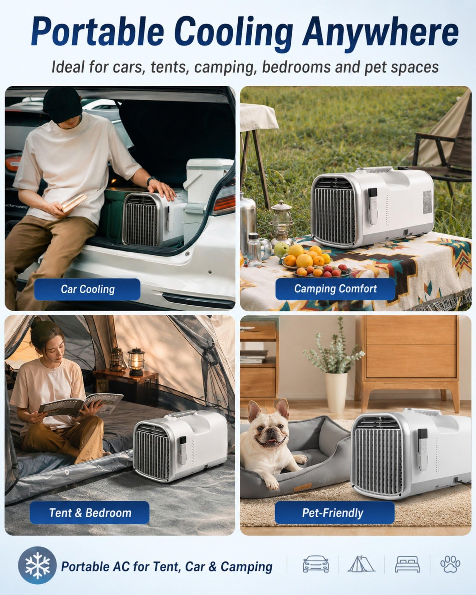 Przenośny klimatyzator 5100 BTU, mobilny klimatyzator na kemping, namiot, sypialnię, ciężarówkę, samochód kempingowy i na zewnątrz, 400 W, timer 1-12H, 4 tryby, 7,4-9,3 m²