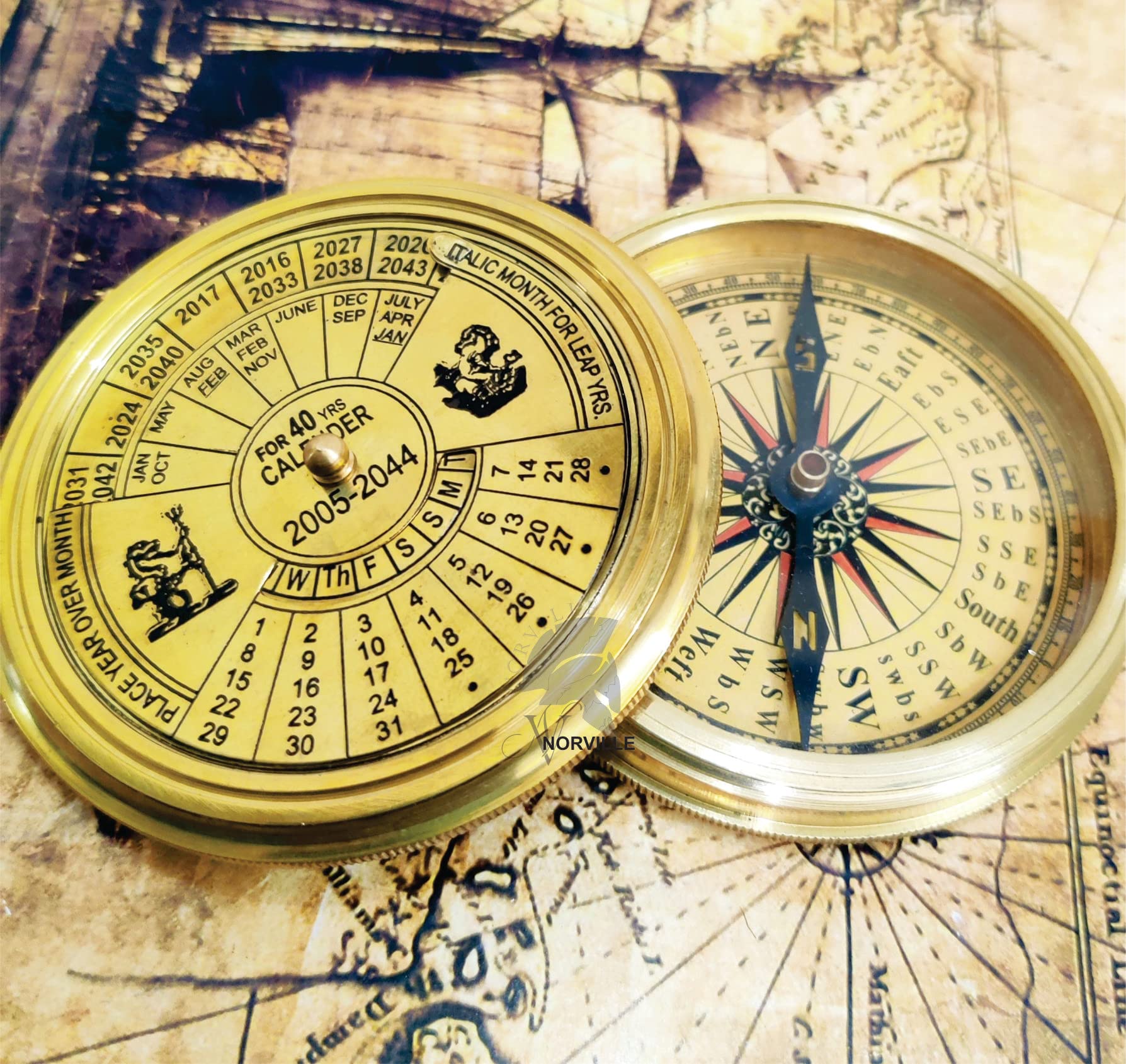 NORVILLE Personalized Antique Brass Calendar Compass 3