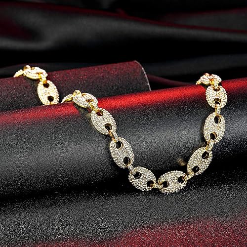 Miniatura 3 de Cadena de eslabones cubanos de oro marinero para hombre, collares de cadena de eslabones cubanos de grano de café con diamantes de plata, cadenas de