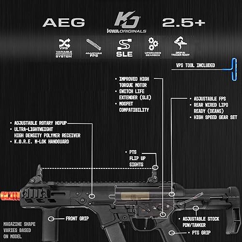 Miniatura 3 de KWA Originals Electric Airsoft Gun AEG2.5 Airsoft Rifle - Caja de cambios FPS ajustable, listo para gatillo electrónico  Serie KO Airsoft