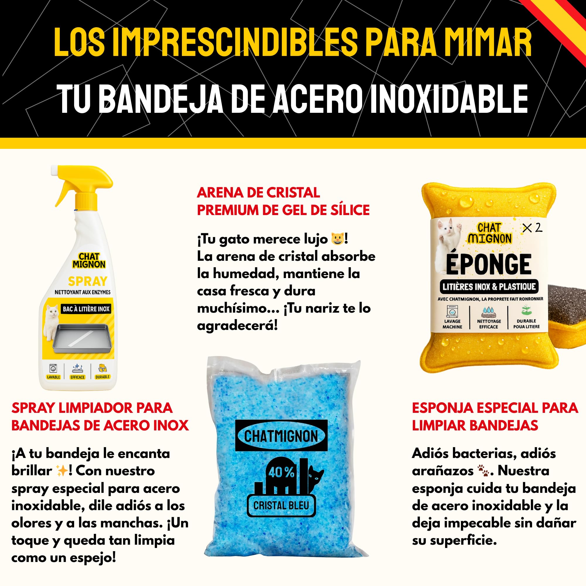 ChatMignon® – Bandeja Higiénica Reutilizable de Acero Inoxidable 304, Compatible con Pet-Safe Scoop-Free, Ultra Resistente, Anti-Olores y Manchas, Ecológica, Esquinas Redondeadas