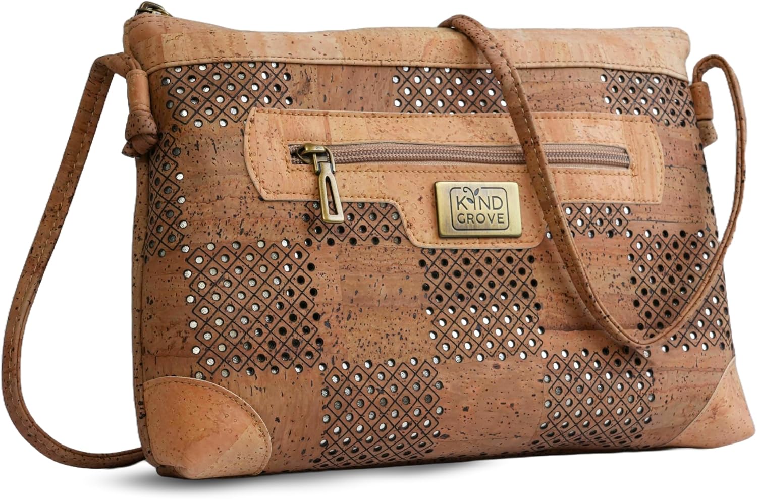 Cork Crossbody Bag - Vegan Leather Purse with Adjustable Strap, Eco-Friendly PETA Approved Handbag, Lightweight Shoulder Bag with Multiple Pockets (Brown) - Image 3