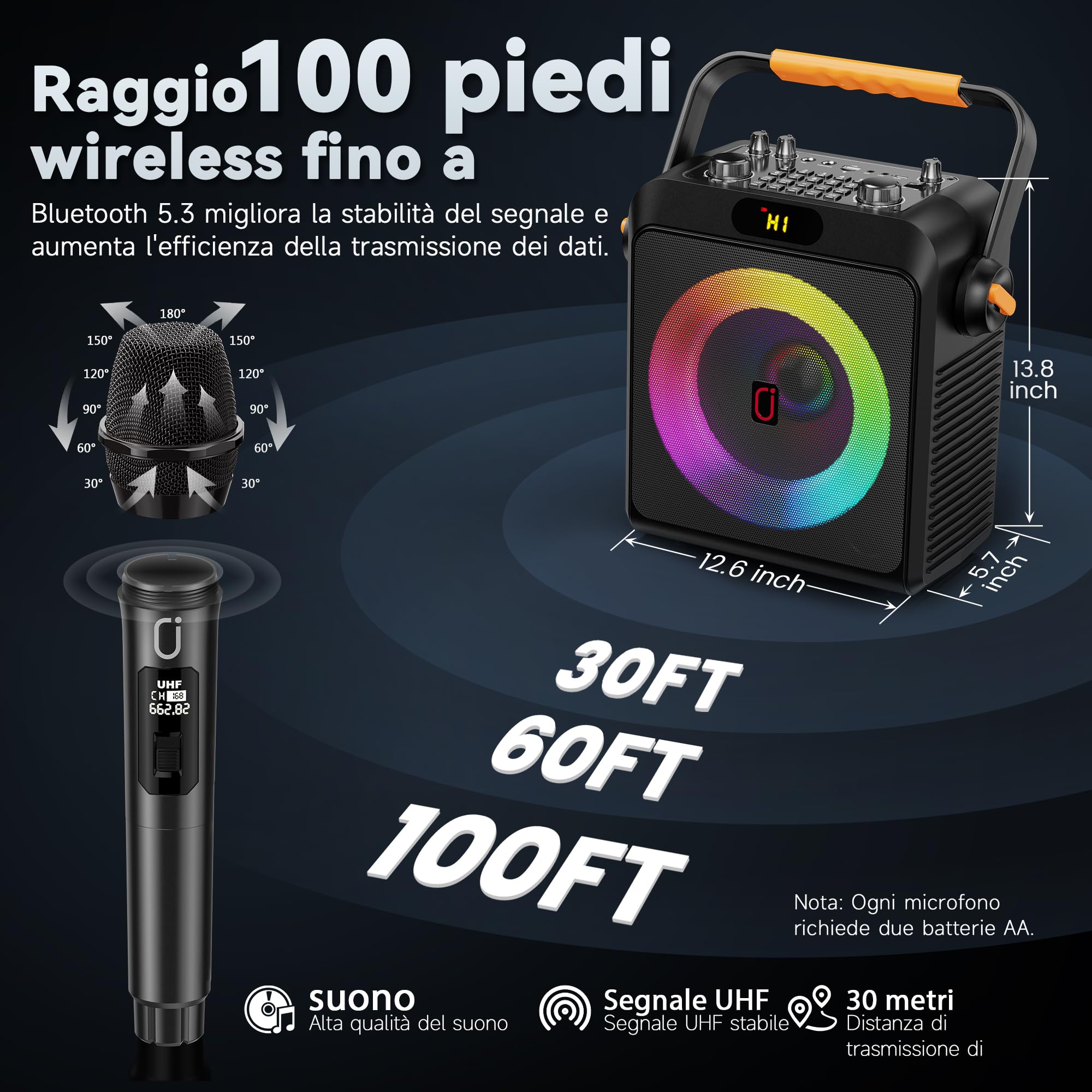JYX Karaoke con 2 Microfono, 5.3 Cassa Bluetooth, Canta tu 12+ Ore di Riproduzione, Altoparlante con Luci DJ, Cassa Karaoke Professionale per Feste a Casa e all'Aperto, Supporto REC, TWS