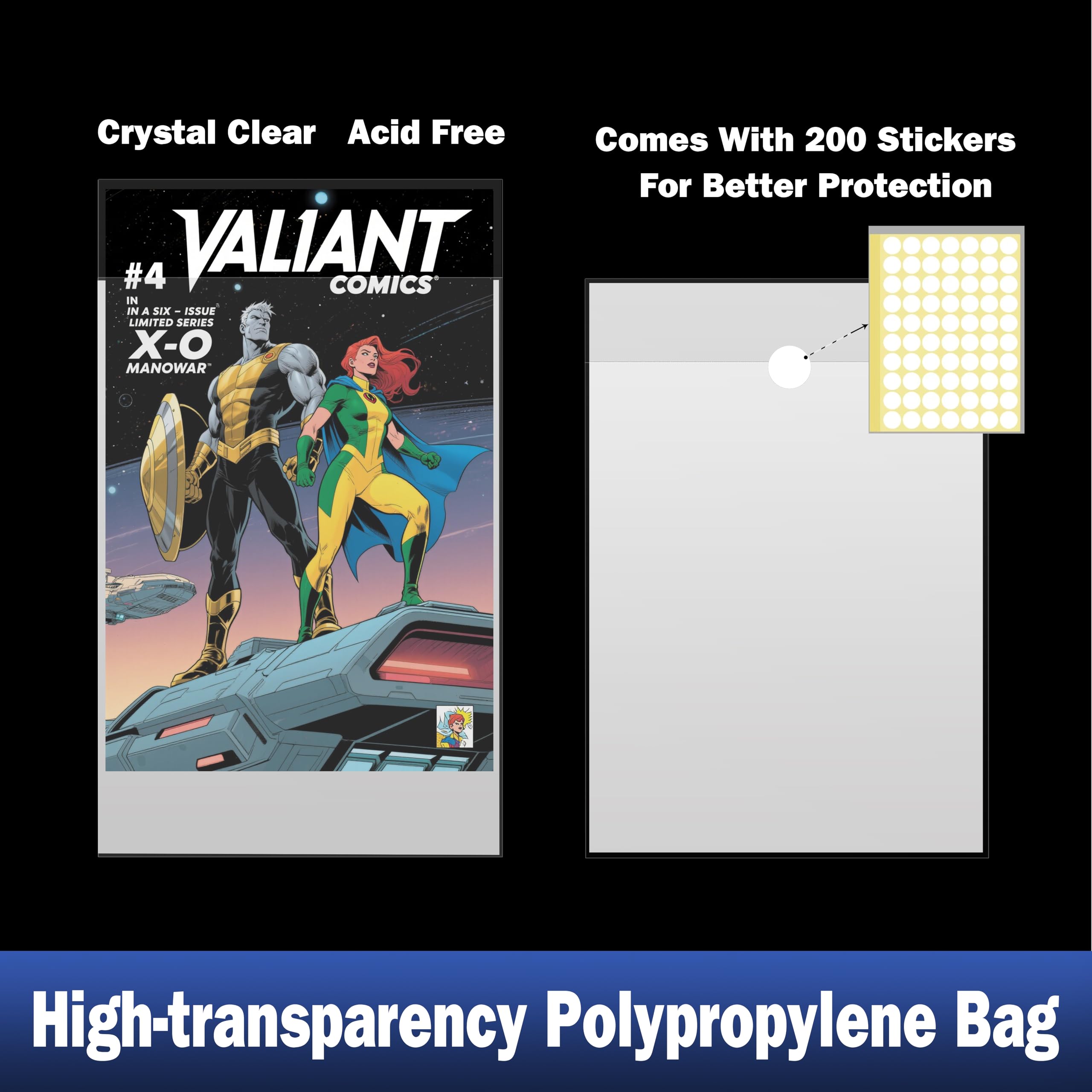 100ct Current Comic Book Bags and Boards-Reusable Boards,Bags 4.7 Mil Acid-Free Crystal Clear，100 Comic Book Sleeves and 100 Thick Comic Book Boards，Archival Quality，Applicable to Most Comic Books