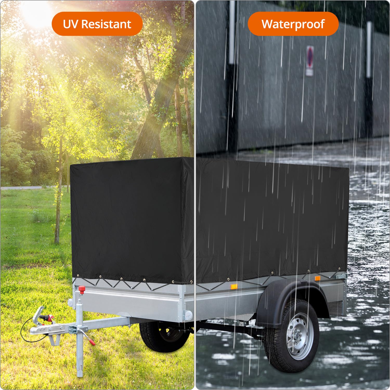 QWORK® Lona per Remolque Plana con Cuerda de Lona 210x114x90 cm, Material de PVC 420D,para Remolque de automóvil 750 kg (Negro)