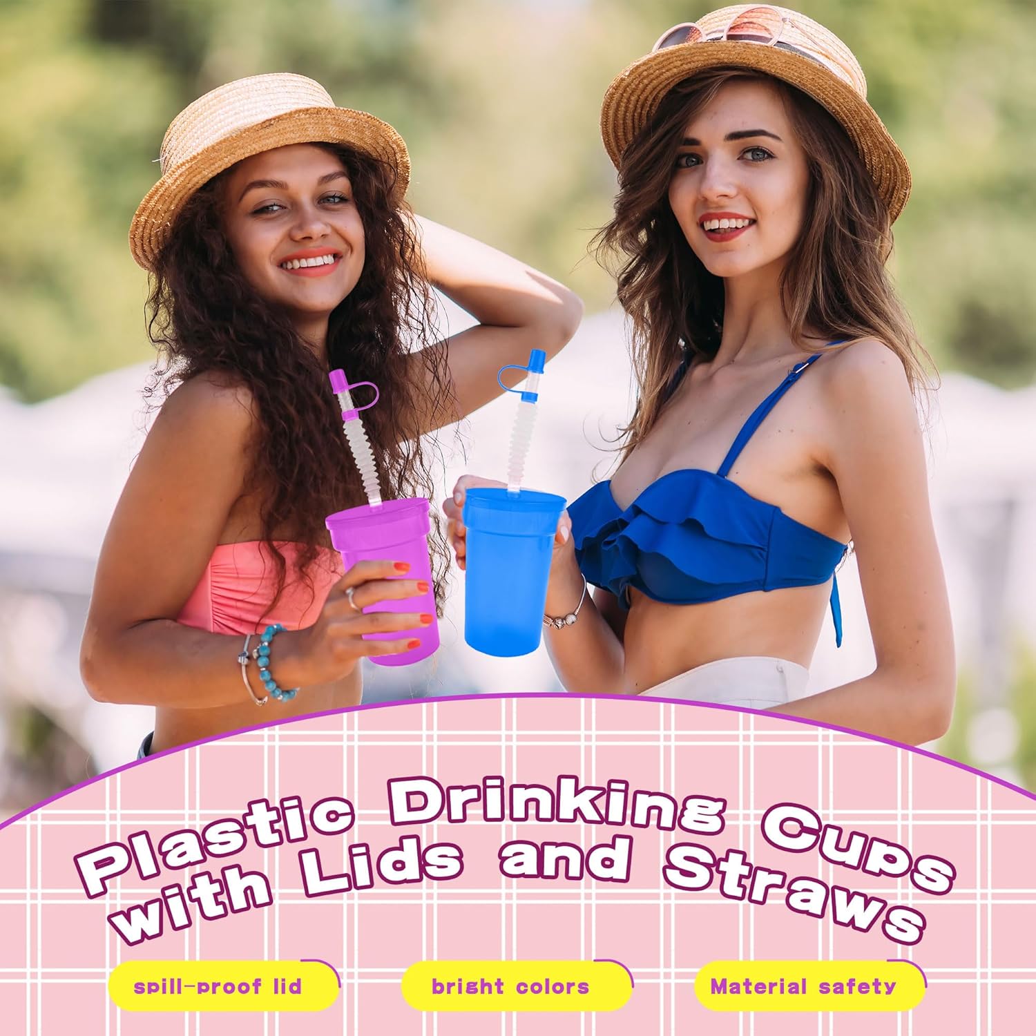 32 PCS Neon Sipper Cups Colorful Cups with Lids and Straws Neon Plastic Straw Cups for Birthday Party Favors Campus Celebrations Event Rewards, 8 Colors