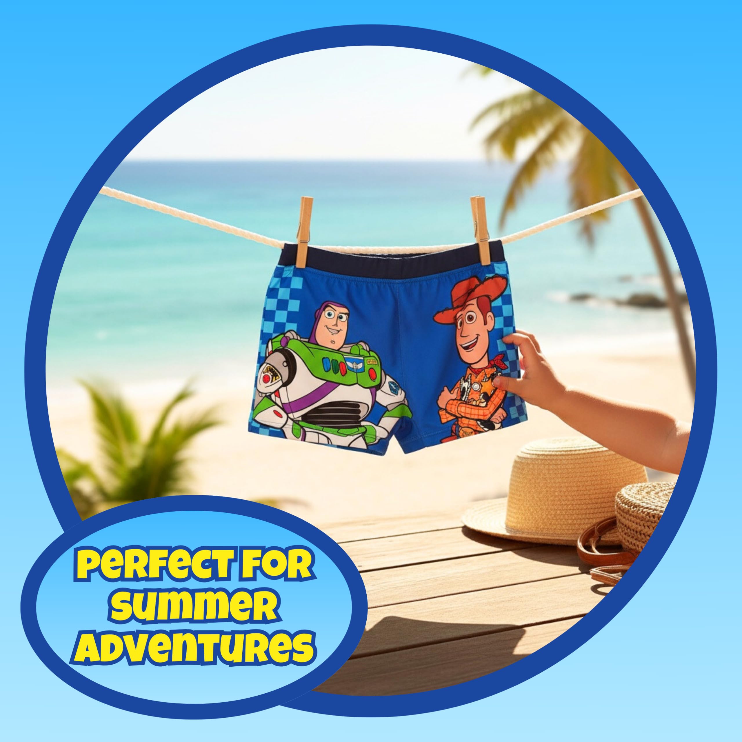 Disney Pixar Toy Story Shorts de Bain Garçon, Woody Buzz Lightyear Maillot de Bain Boxer pour Enfant, Tailles 3 à 8 Ans