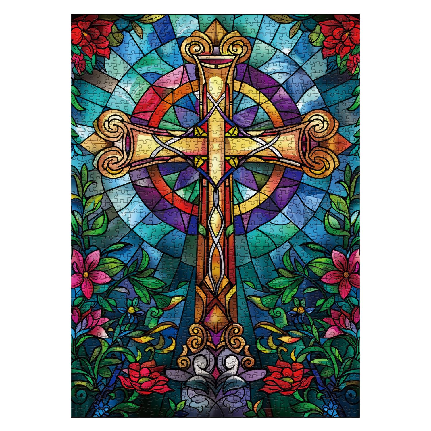 Stained Glass Cross Puzzles for Adults 1000 Pieces, Mosaic
