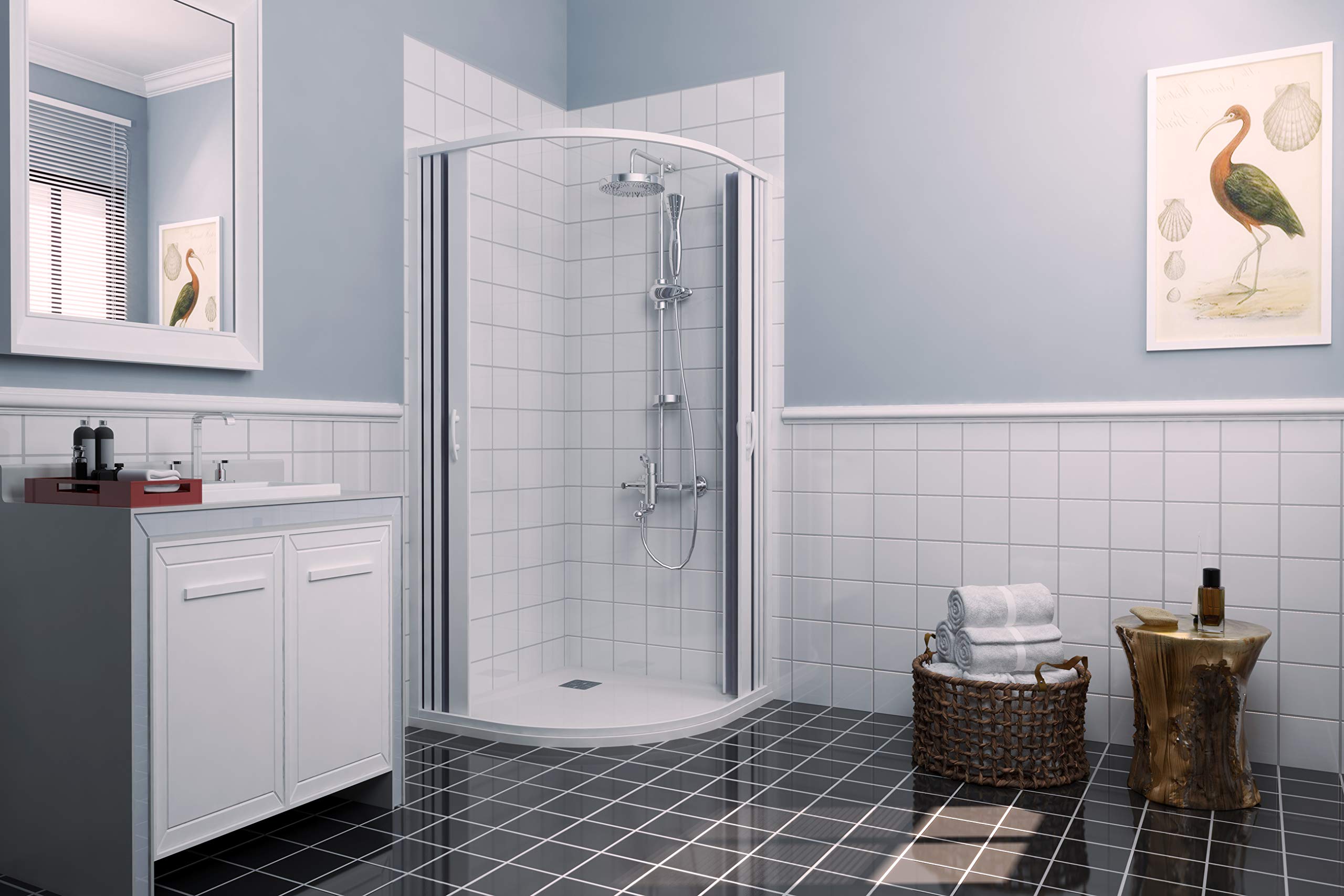 Forte BXF145001 Cabina de Ducha plegable semicircular Apertura Central 90-70x90-70 reducible, Color Blanco