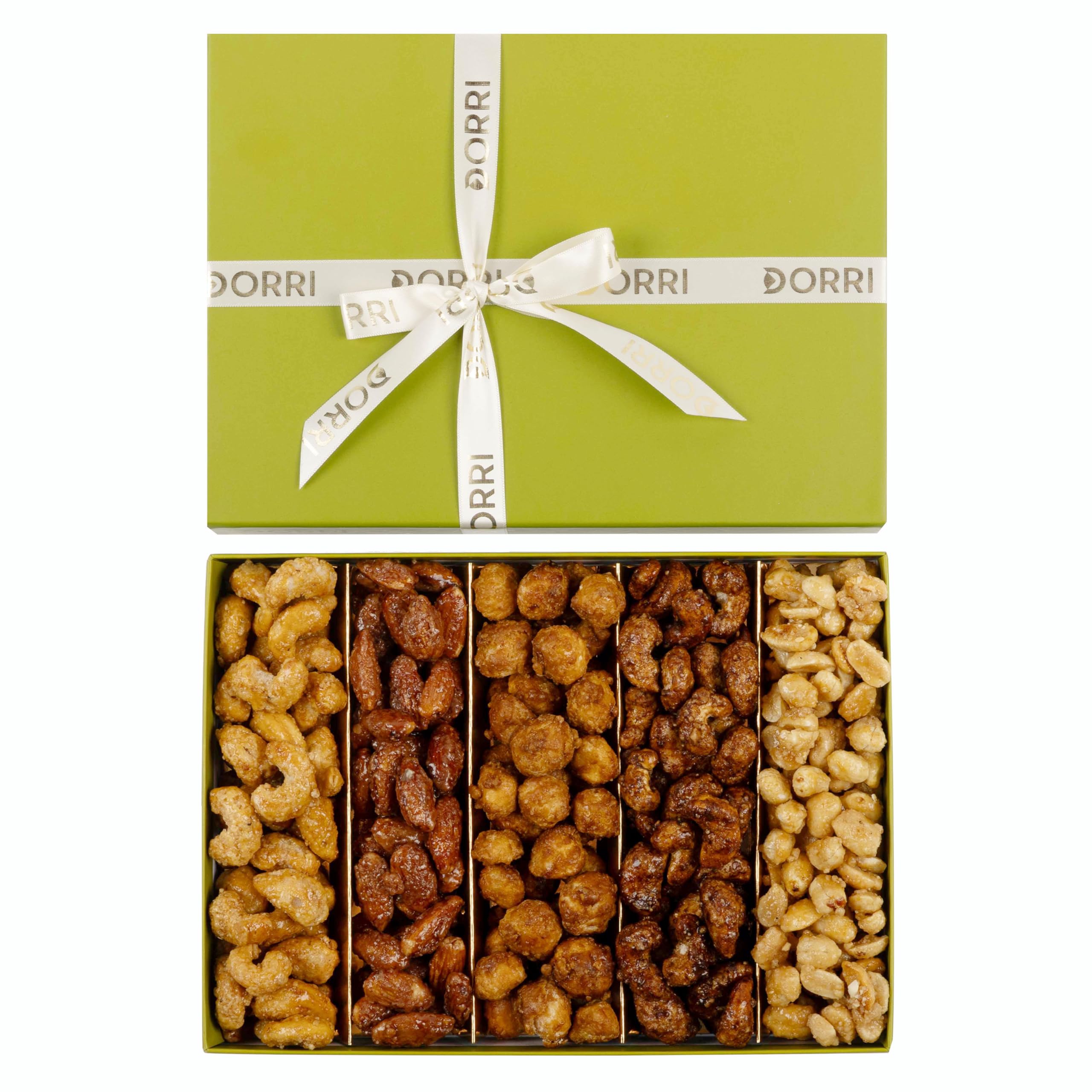 Dorri - Nuts Gift Set - Assorted Nut Gift Set - Natural Roasted & Caramelised Mixed Nut Selection Luxury Gift Box - Cashews, Peanuts, Pecans, Almonds (Assorted Caramelised Nuts 500g)